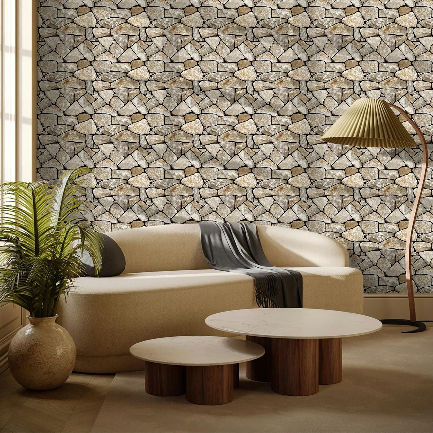 Commomy 3D Faux Stone Peel and Stick Wall Tiles - Fake Stone Wall Sticker 10 Pcs of 11.8" x 11.8" Thin Ultralight PVC Rock Wall Tile Interior Wall Covering Kitchen Backsplash,Interior Wall Decor