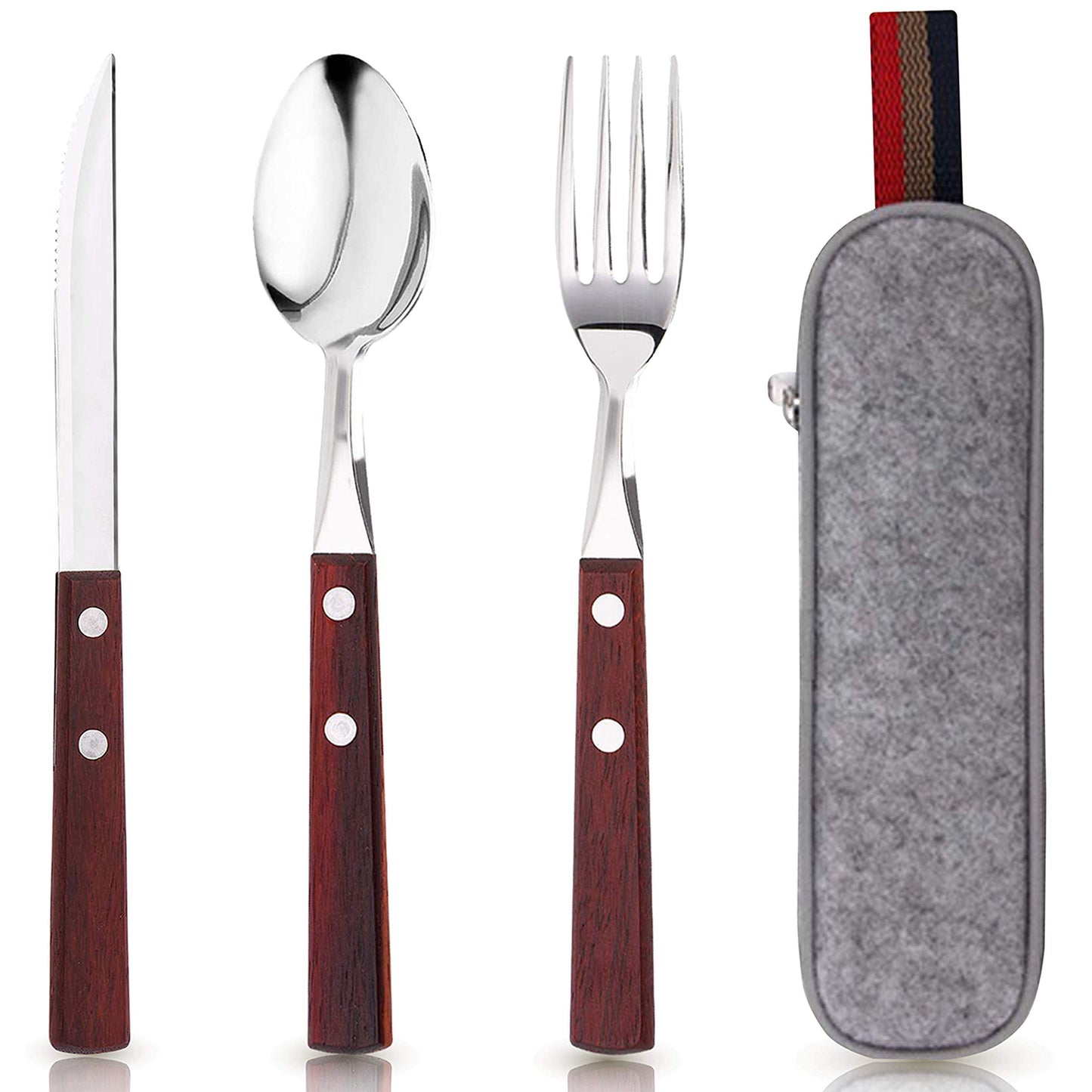 PREMIUM QUALITY Stainless Steel travel utensils Set with case, Healthy & Eco-Friendly 3pc Full Size Fork, Spoon, Portable, reusable utensils with case