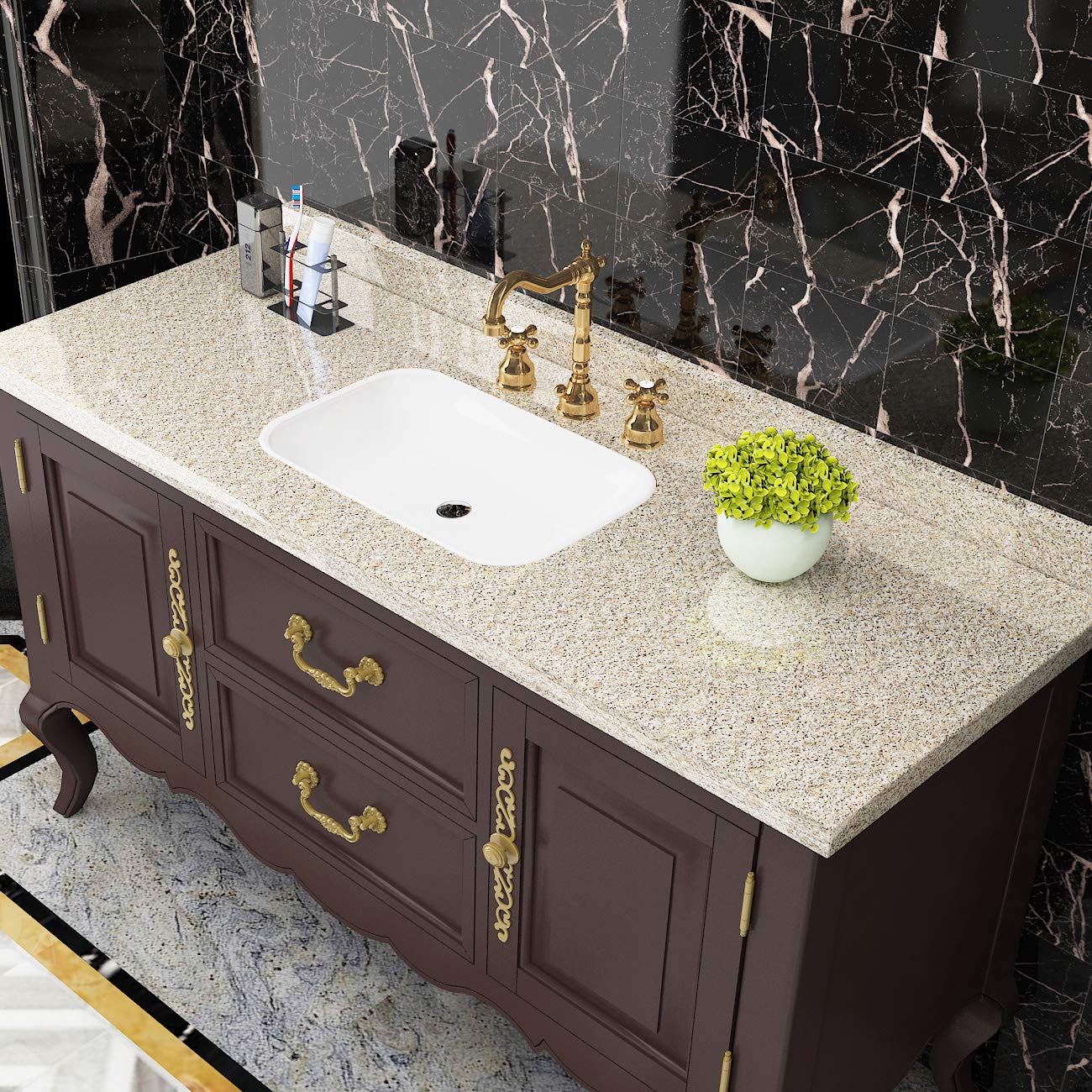 Livelynine 24 X197inch Brown Granite Peel and Stick Countertops Waterproof Contact Paper for Bathroom Counter Top Covers Kitchen Wallpaper Self Adhesive Renter Friendly Countertop Vinyl Wrap Laminate