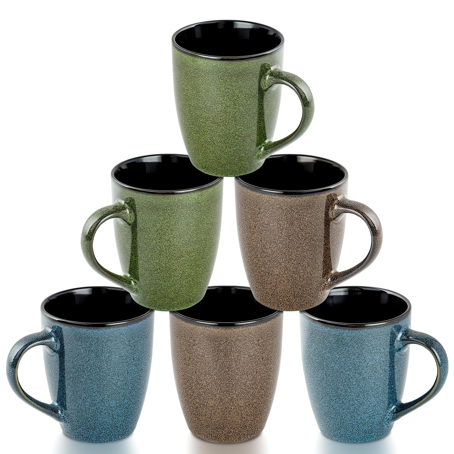 Ceramic Mugs 12oz,Set of 6,Large Ceramic Coffee Mugs for Men, Women, Dad, Mom, Coffee cups,Modern Coffee Mugs With Handle For Tea,Latte,Cappuccino,Cocoa. (6 Pack)