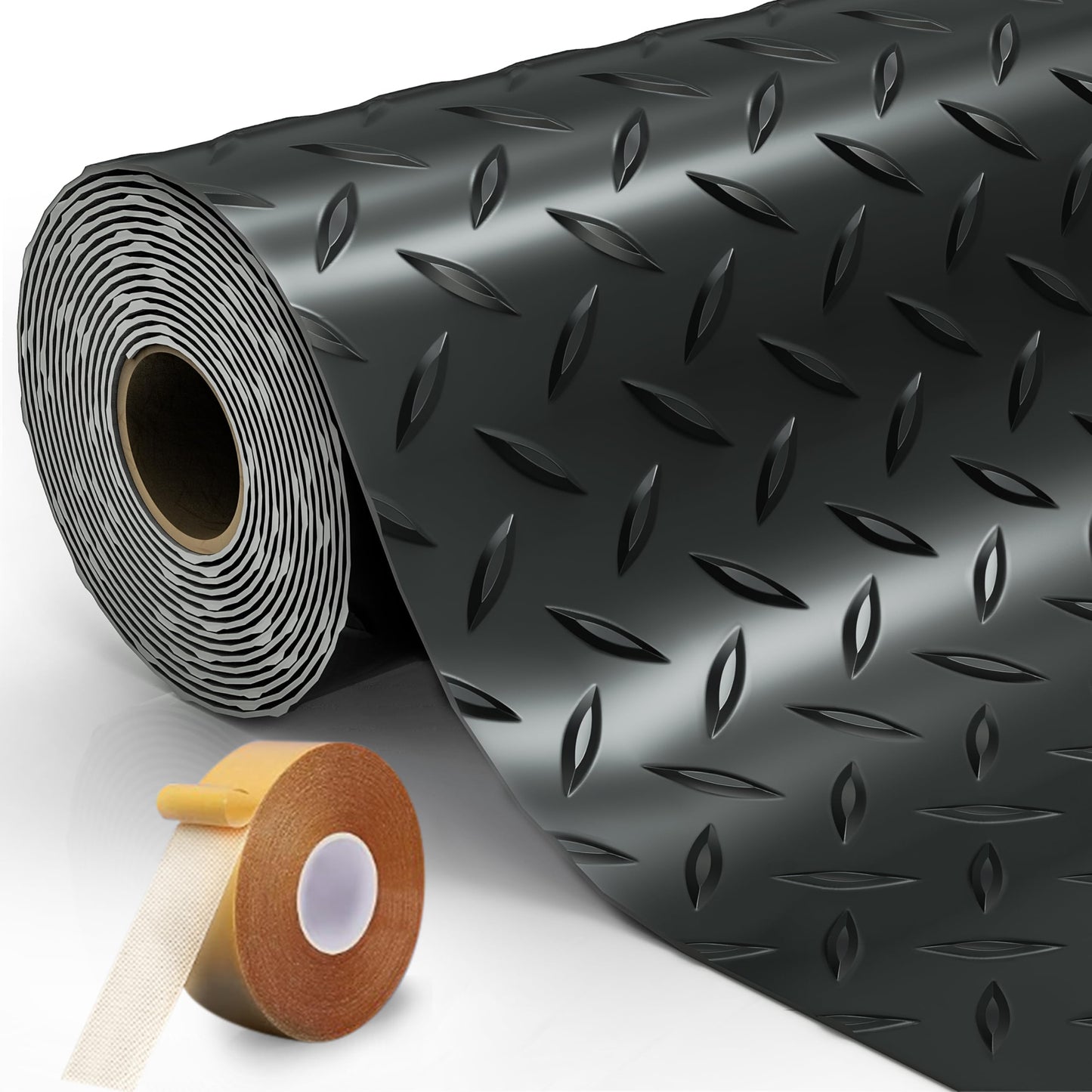 LulnCush 8.2x21 FT Garage Floor Mat, 2.8mm Thickened Diamond Plate PVC Garage Flooring Roll for Under Car Parking, Heavy Duty Garage Floor Protector 172.2 SQFT for Garage, RV Trailer, Basement, Black