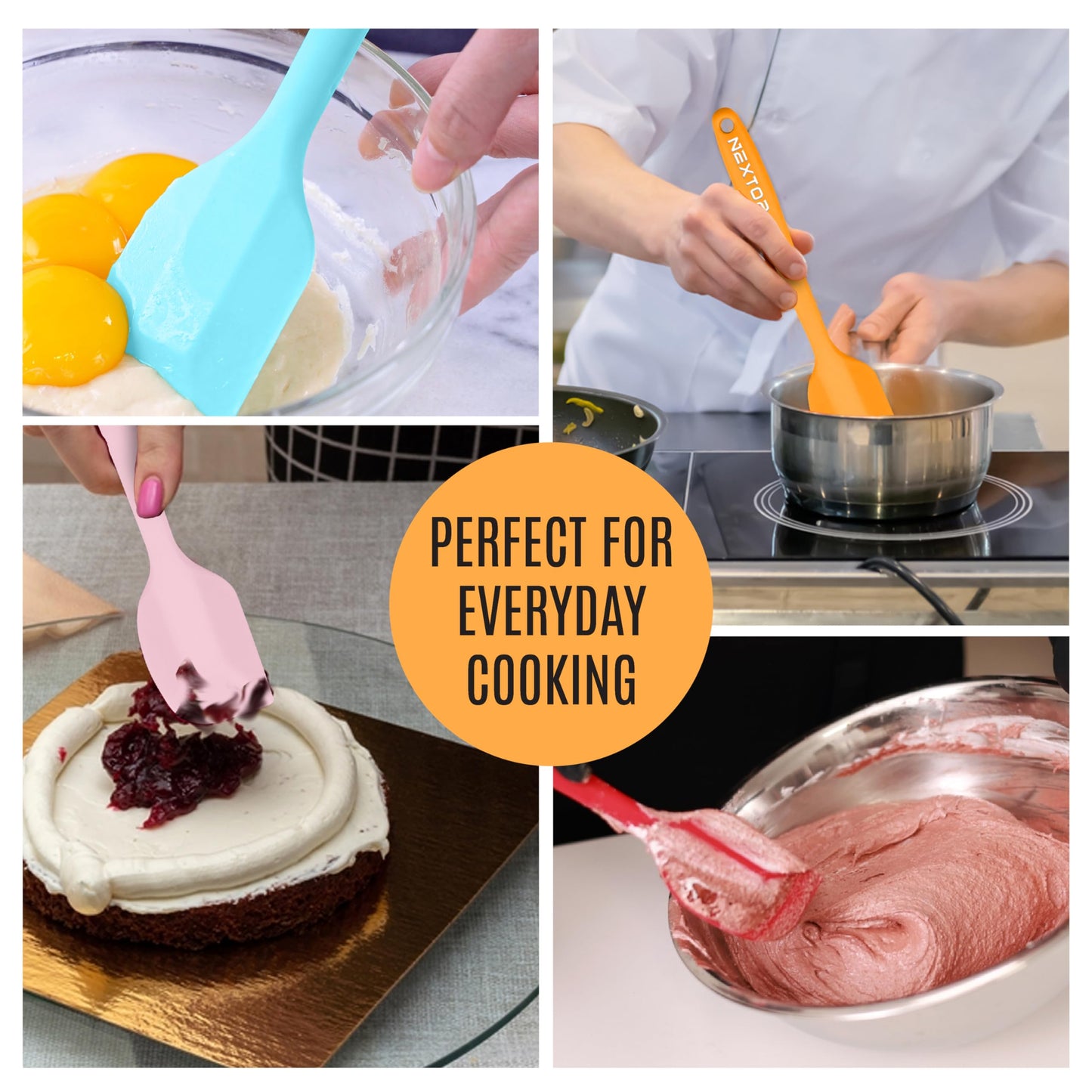 NEXTOP Silicone Spatula 8 Piece Set, Heat-Resistant Non-stick Rubber Spatulas Heat Resistant Seamless One Piece Design Non-Stick Flexible Scrapers Baking Mixing (8.3" Inches)