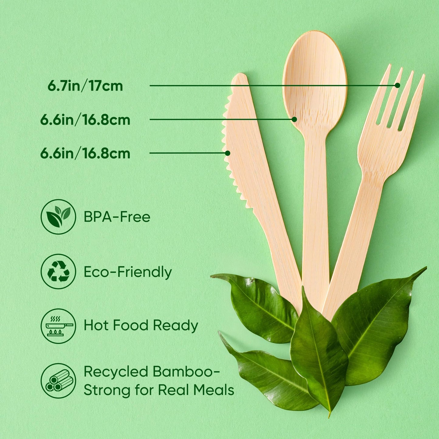 FEHHTO Disposable Bamboo Utensils Set, Compostable Cutlery, Eco-Friendly Disposable Silverware for Parties, Catering, Office Lunches –100 PCS Spoons