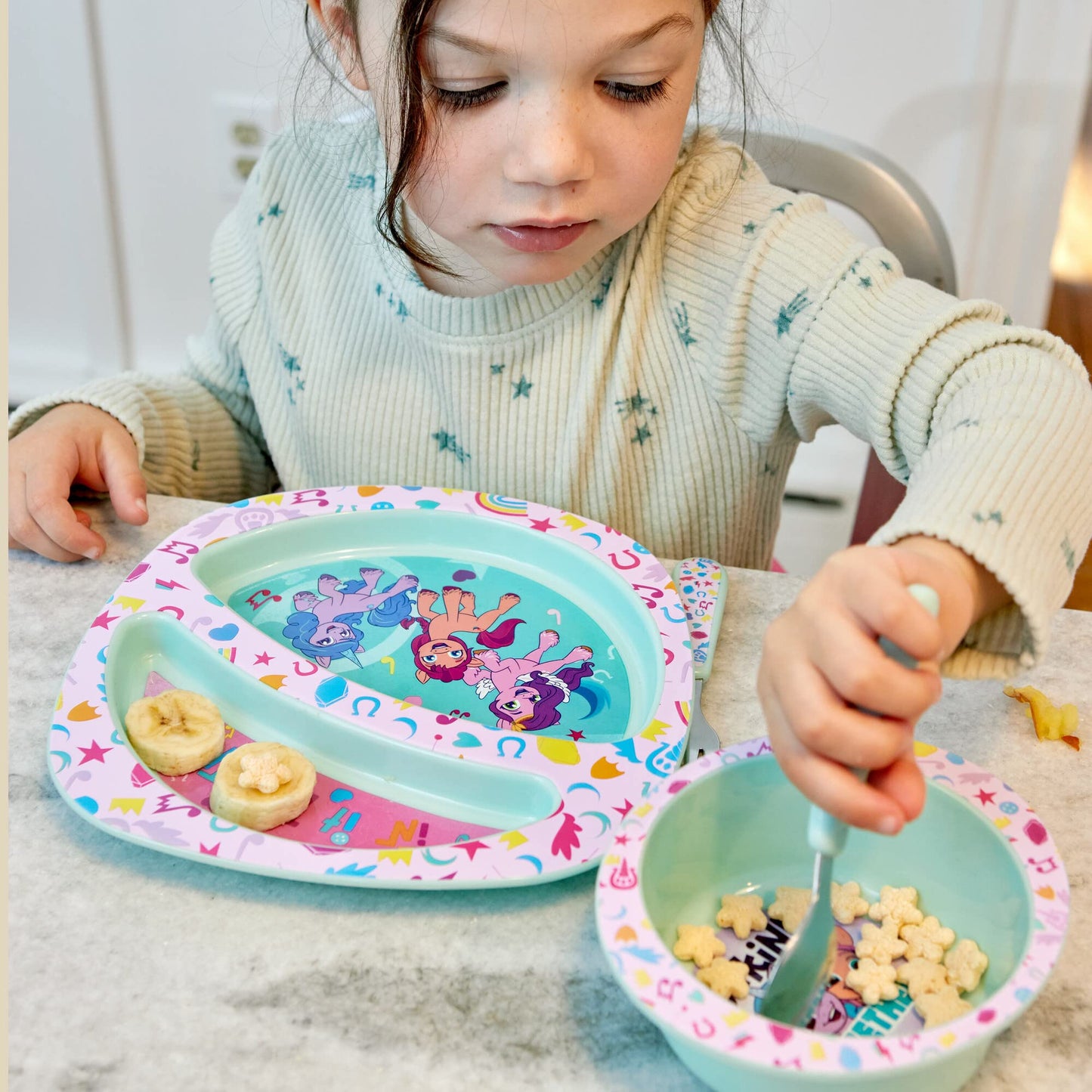 First Years My Little Pony Mealtime Set - Dishwasher Safe Toddler Plate, Bowl, Fork, Spoon - 4 Count