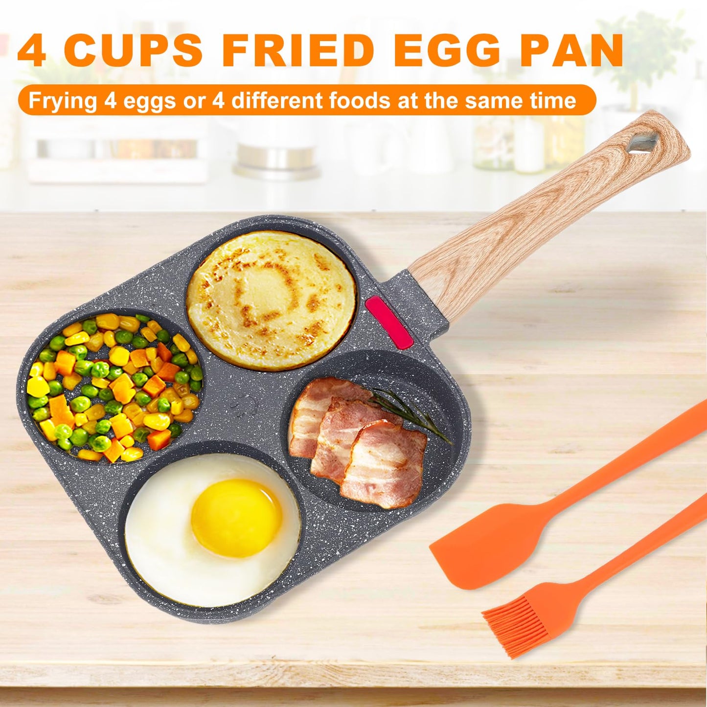 AHFLRITO 4-Cup Egg Pan Nonstick, Healthy Aluminum Omelette Pan, Breakfast Omelette Skillet for Fried Eggs Cooker, Pancakes, Suitable for Gas Stove & Induction Cookware