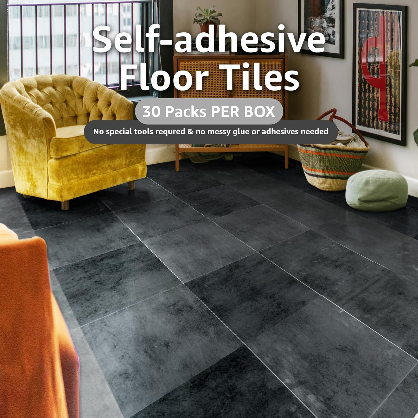 Art3dwallpanels Peel and Stick Floor Tiles 30-Pack 12 x 12 inch, Self Adhesive Waterproof Vinyl Flooring Marble Pattern for Kitchen, Dining Room, Bedrooms, Cover 30 Sq. Ft, Black Marble