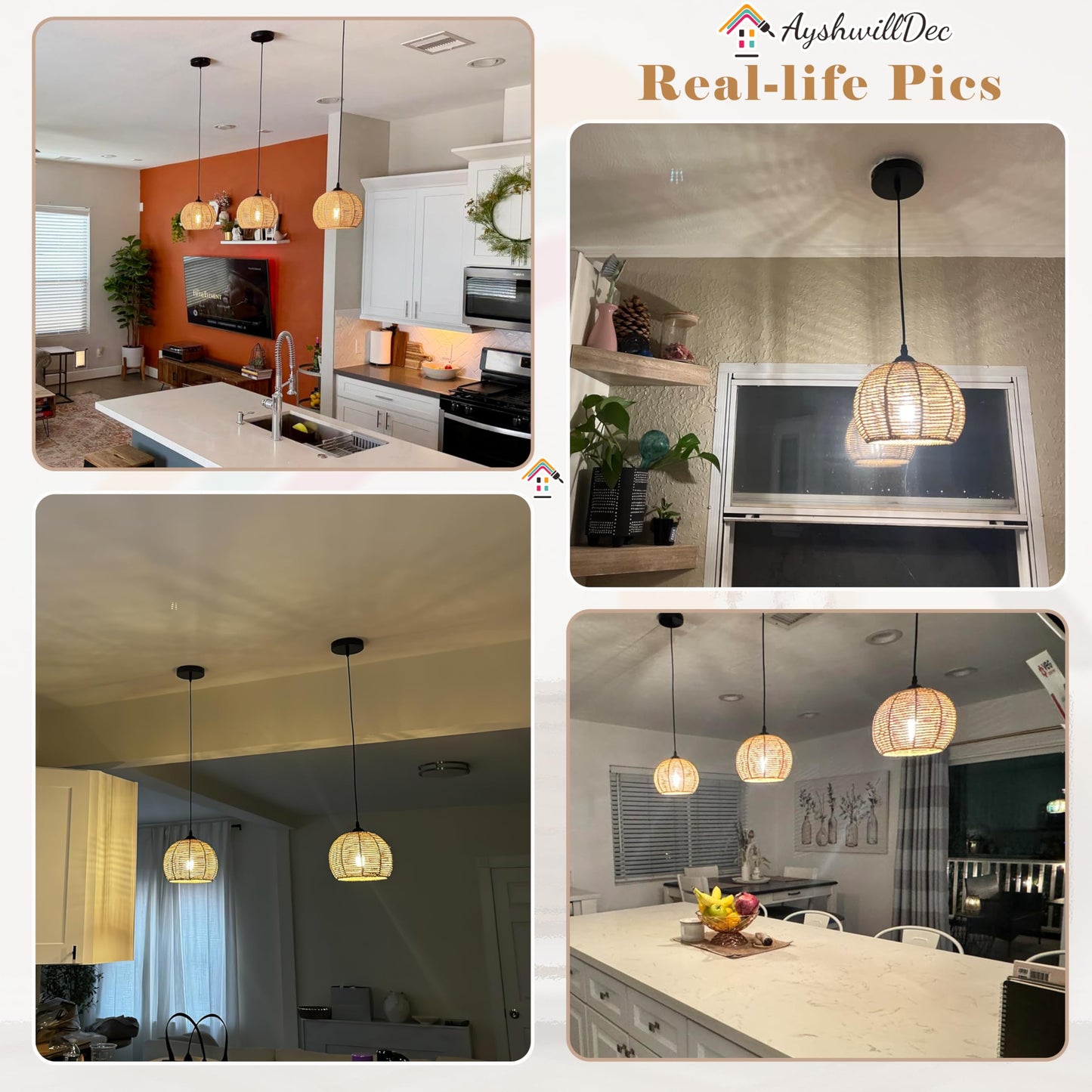 AyshwillDec Mini Hemp Rope Woven Pendant Light Woven Light Fixture Boho Chandelier Light Fixture Wicker Pendant Light Rattan Light Pendant Dome Wicker Chandelier for Bedroom Kitchen Island(Bulb Incl.)