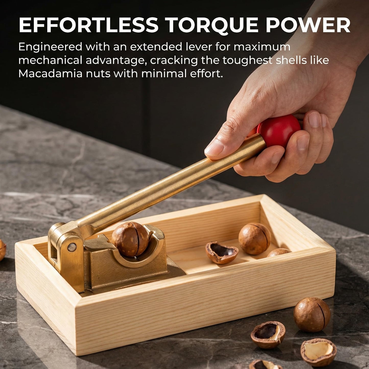 Nut Cracker Tool with Adjustable U-Groove - All-in-One Set with Wooden Storage Base & 4 Steel Picks for Pecans, Walnuts, Macadamia & More