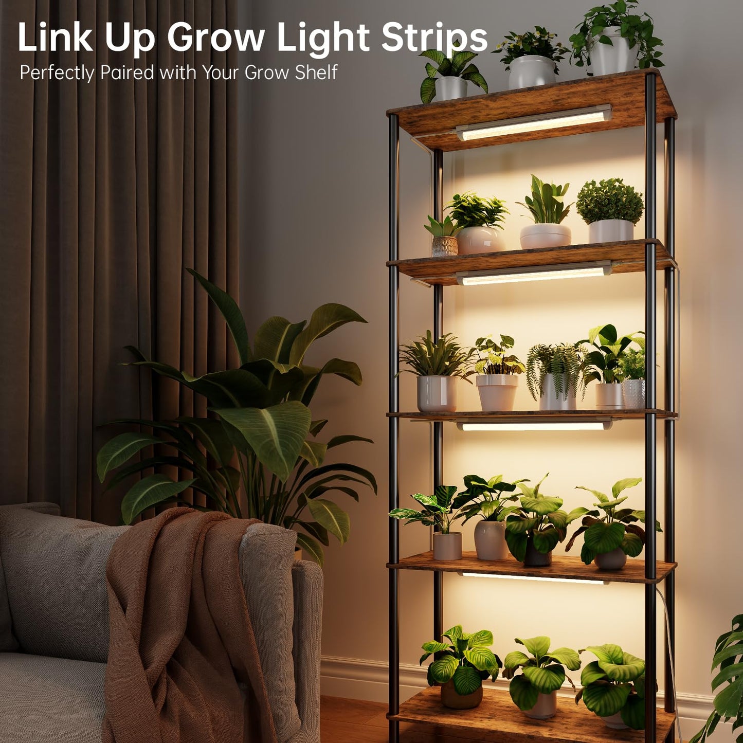 Bstrip T8 Grow Light, 1.4FT 108W (6 x 18W) Plant Lights for Indoor Growing, Full Spectrum with 660nm Red LEDs, 3467K, Ideal for Indoor Plants, Greenhouse, Linkable Design with On/Off Switch, 6-Pack
