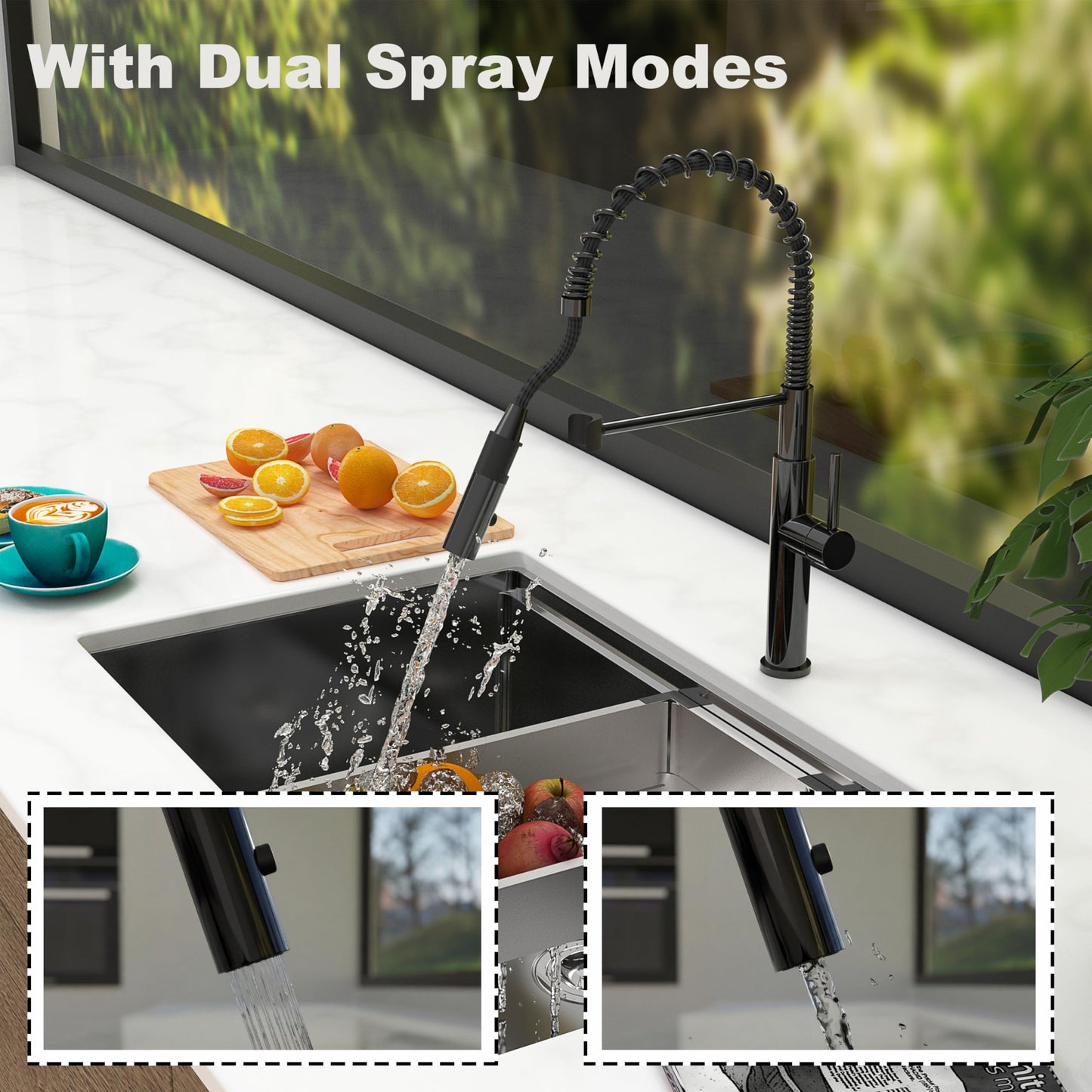 Voriva Kitchen Faucet with Pull Down Sprayer - Commercial High Arc Stainless Steel Single Handle for RV Bar Laundry Farmhouse Camper Outdoor Black