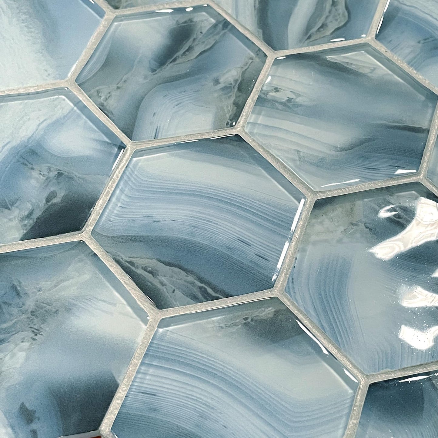 5 Sheets Ink Wash Black Hexagon Glass Mosaic,Pool Tiles,12" x 10" Kitchen Backsplash Tile