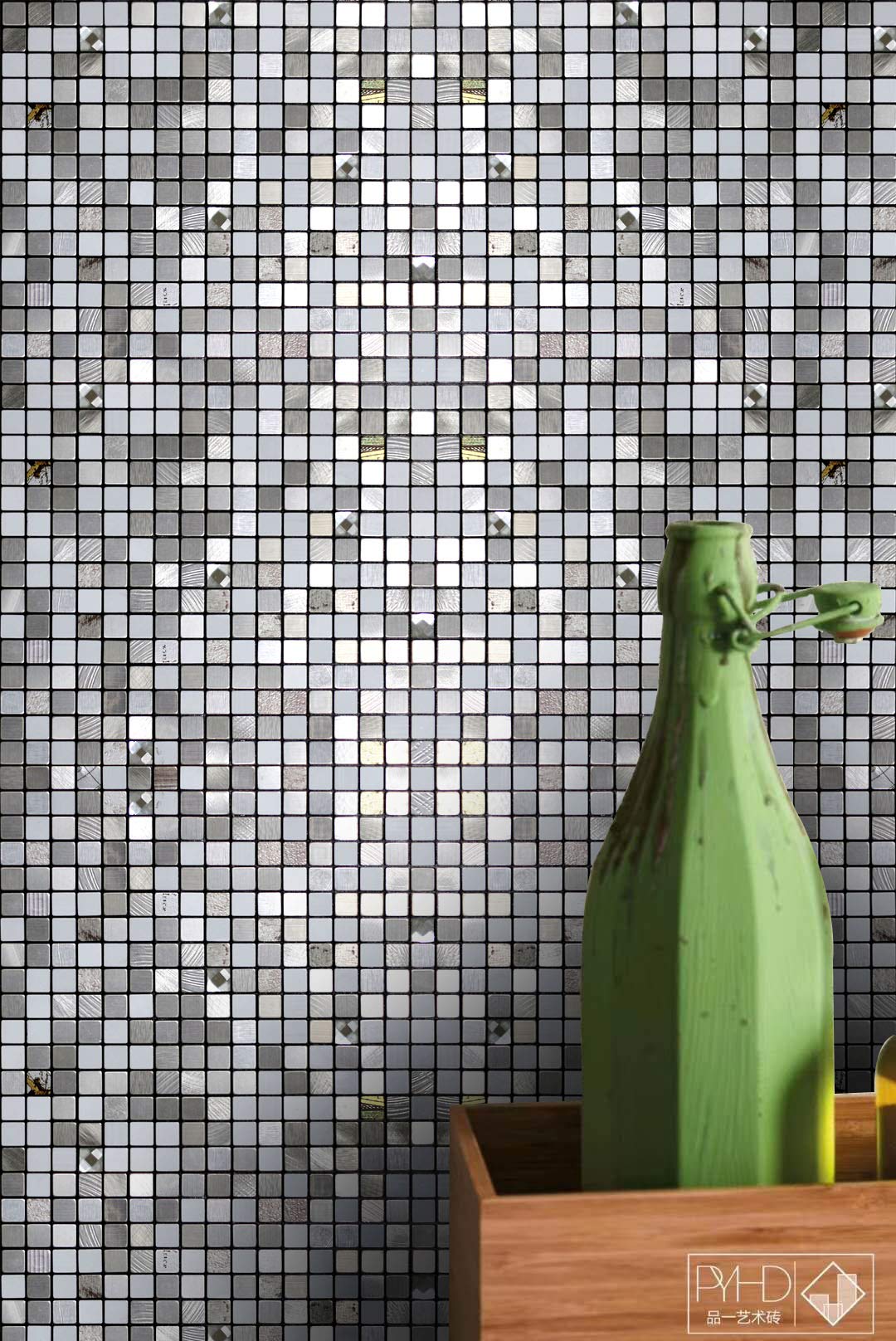 10 Sheets Self-Adhesive Aluminum Mosaic Peel and Stick Metal Tiles 3D Wall Sticker Panel Backsplash for Kitchen & Bathroom (12"x12" Bronze) (10 Silver White)