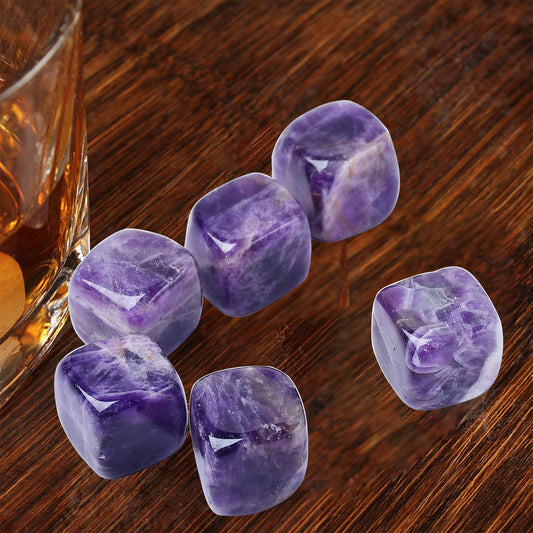 FZBHRO Amethyst Whiskey Stones Chilling Crystal Ice Cubes for Drinks Whiskey Rocks 0.7-0.8" Wine Cubes Gifts for Women Set of 6