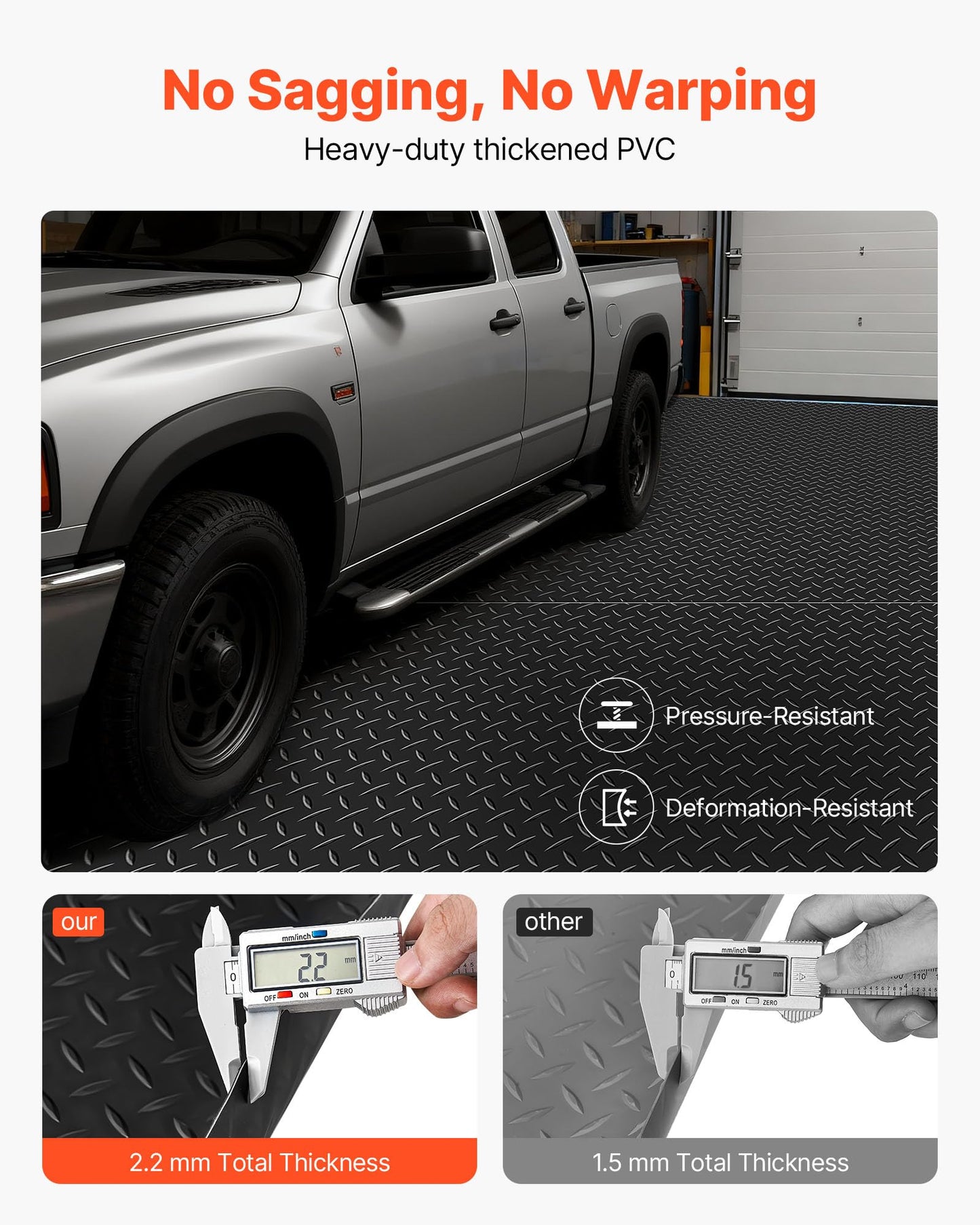 VEVOR Garage Floor Roll, 4 x 10 ft Garage Flooring Mat, 2.2 mm Thickened PVC Diamond Plate Floor Protector Mat with Double-Sided Tape, Non-Slip, Easy to Clean for Warehouse, Gyms, Trailer, Black