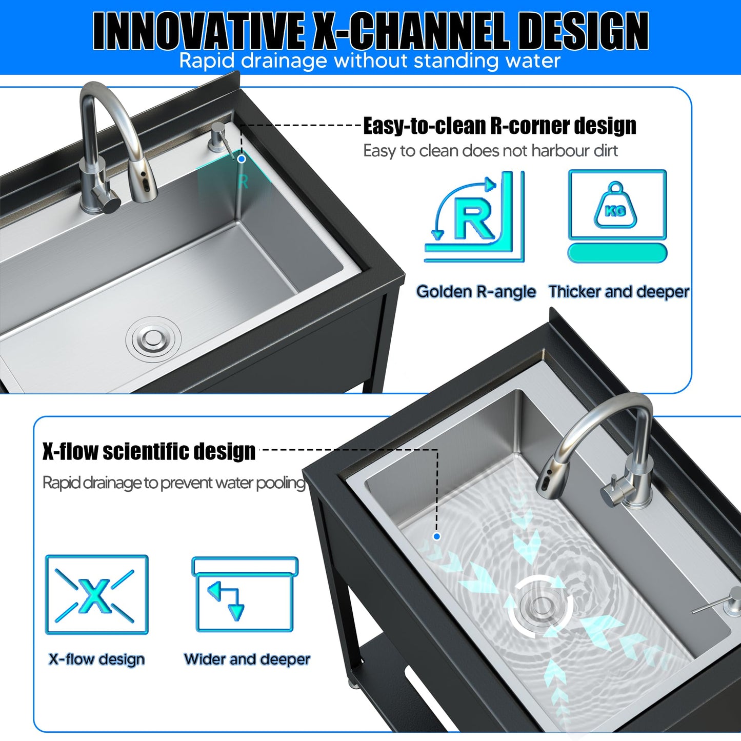30inch Stainless Steel Utility Sink, Commercial Kitchen Single Bowl Sink with Cold and Hot Water Faucet,Hoses and Drain Kit,Stainless Utility Sink for Kitchens, Bathrooms, Garage, Laundry Room