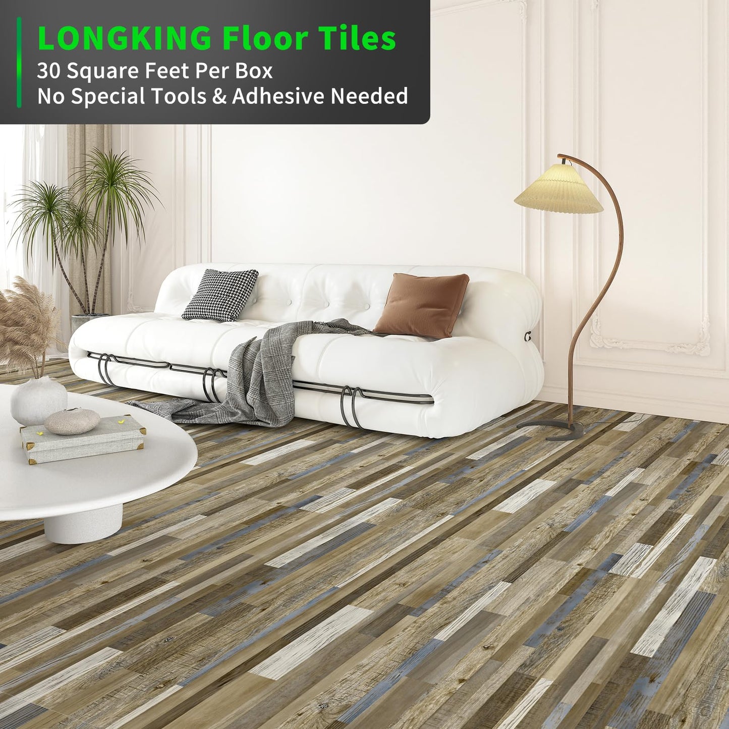 LONGKING 30-Pack 12×12in Vinyl Flooring Tiles - Effortless Peel and Stick Floor Tiles for Kitchen, Dining Room, Bedrooms, 30 Sq. Ft (Brown Segment)