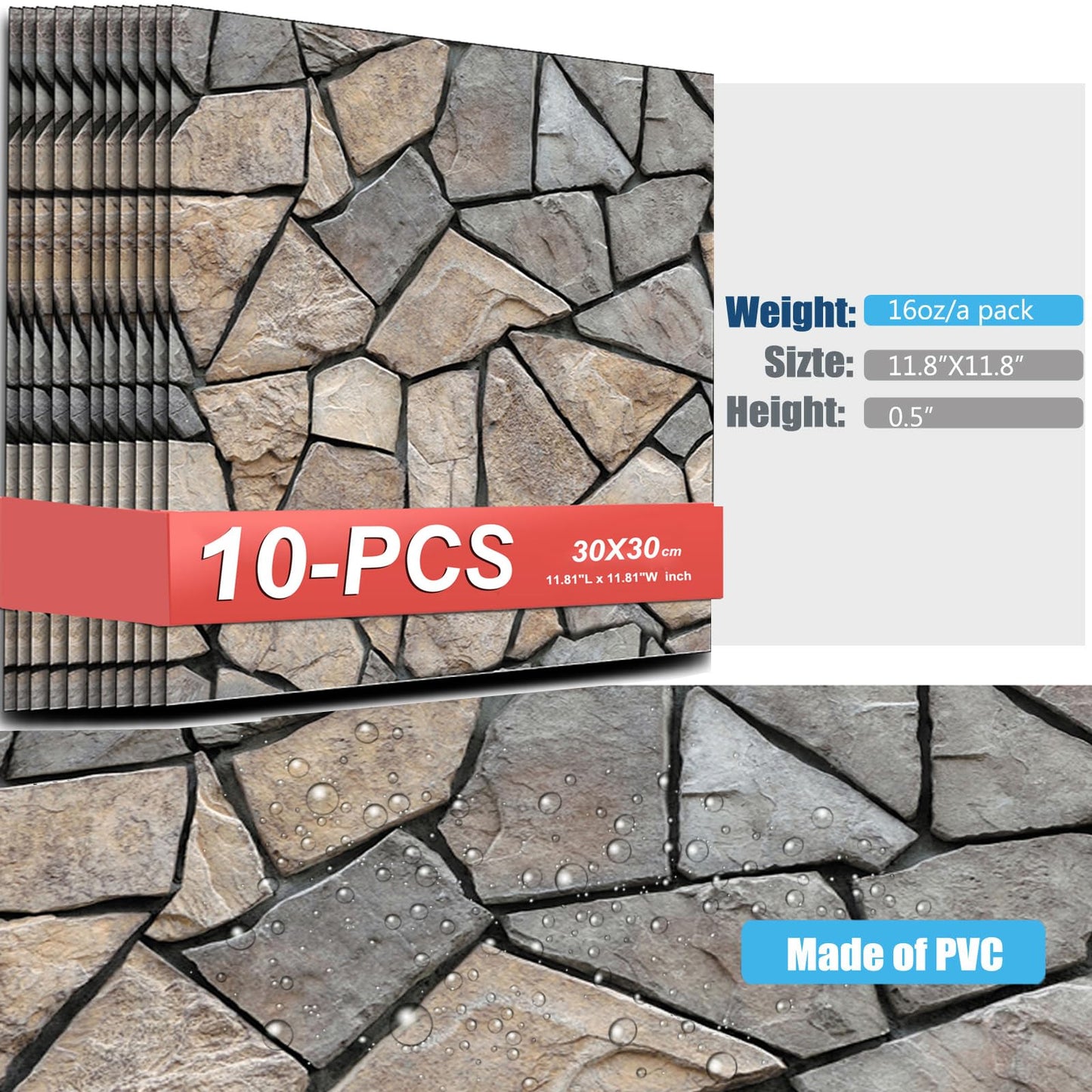 szgwtk 3D Self Adhesive Wall Panels,10 Pcs 3D Faux Brick Wall Panels -11.8"X11.8",PVC Tiles Backsplash DIY Brick Wallpaper Tile for Bedroom, Living Room, Kitchen, Fireplace