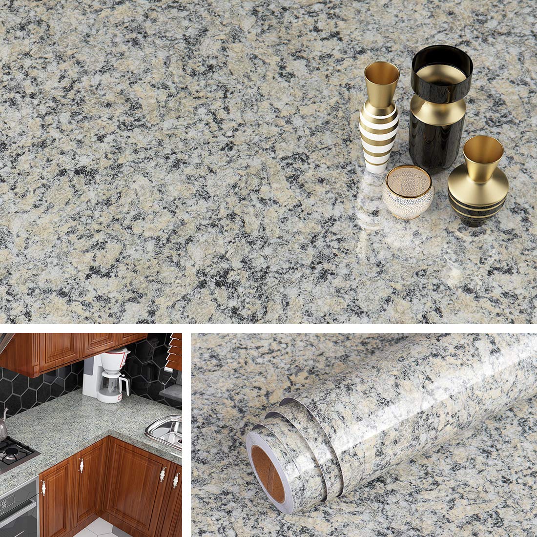 Livelynine Granite Contact Paper for Countertops Waterproof Kitchen Countertop Peel and Stick Wallpaper for Bathroom Sink Desk Vinyl Wrap Grey Laminate Marble Sticker Counter Top Covers 15.8x78.8 Inch