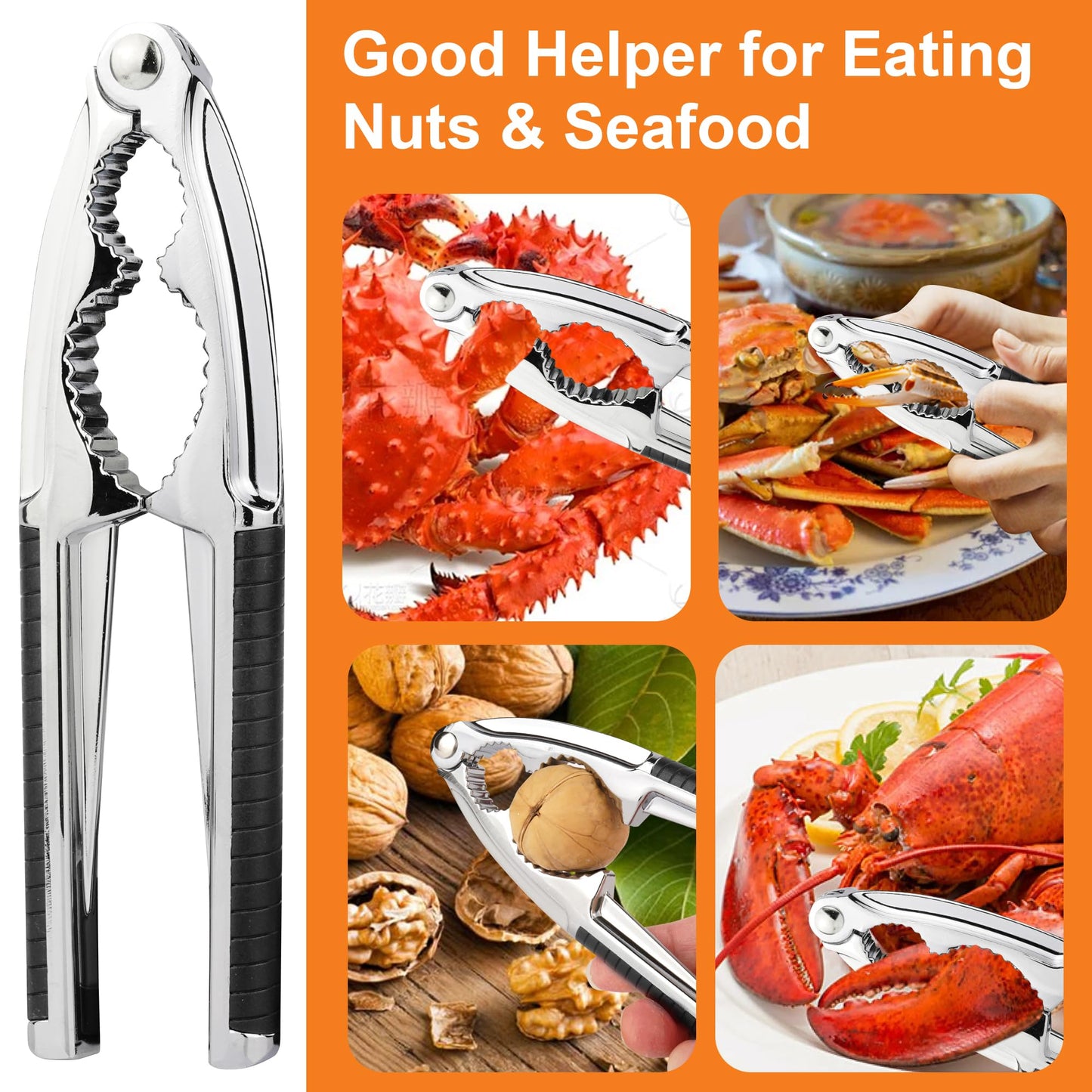 Bougraite Crab Crackers and Tools, 3 Pcs Crab Crackers with Non-slip Handle, Lobster Crackers and Tools, Seafood Tools Set, Nut Cracker Set, Home Restaurant Kitchen Tools, Black