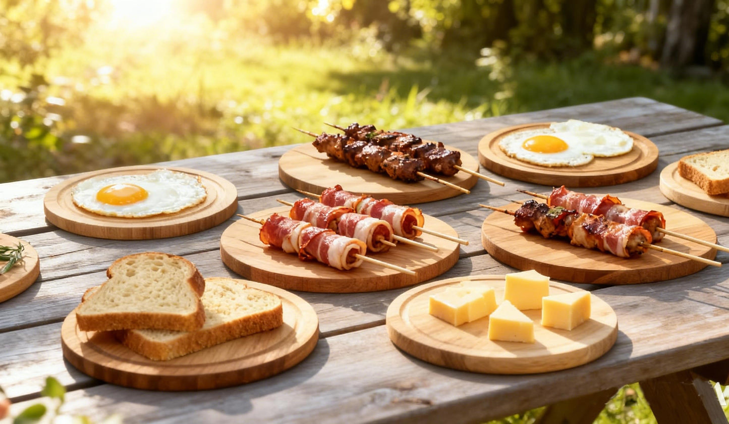 KinShare 4-Pack Small Personal Charcuterie Cheese Board Set & Serving Tray- 6 Inch Mini Appetizer Plate with Knives & Forks, Acacia Wood Gift package for Wedding, Bridal & Baby Shower Party Gift