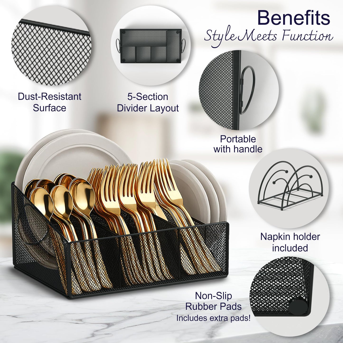 BAEK SPACE Paper Plate Caddy - Utensil Holder Dispenser - Separate Napkin Holder - Party BBQ Camping Table Organizer