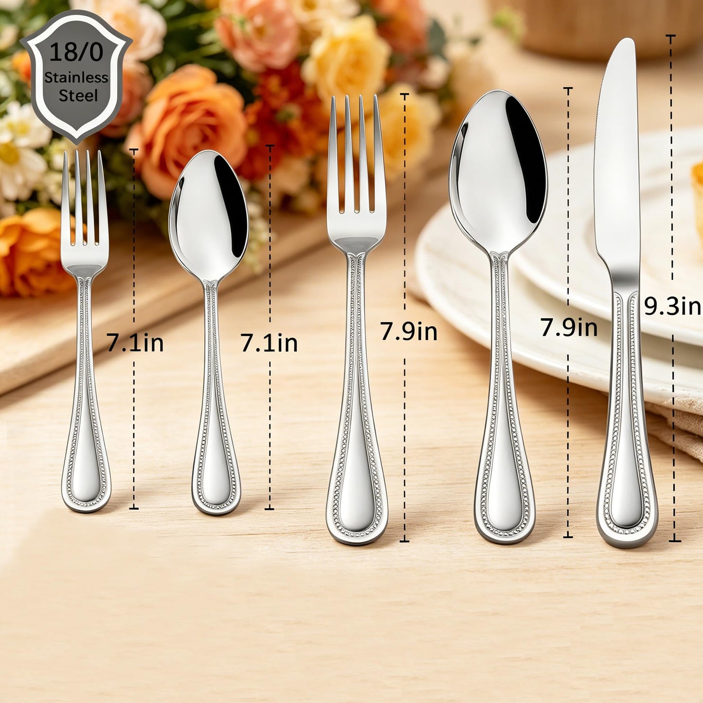 HaWare Silverware Set, 60-Piece Pearled Edge Stainless Steel Flatware for 12, Beading Tableware Cutlery Utensil for Home, Mirror Polished, Dishwasher Safe