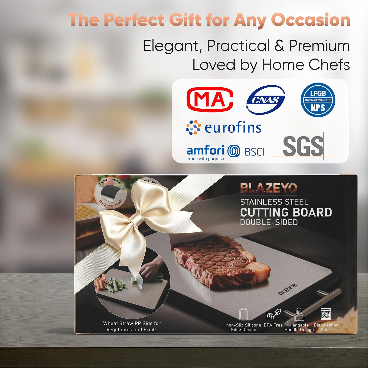 Stainless Steel Cutting Board, Heavy Duty Large 16”×11” 2-in-1 Double Sided Chopping Board for Kitchen, Food Grade Non Toxic Wheat Straw PP & Steel Surfaces, for Meat/Vegetables, Dishwasher Safe