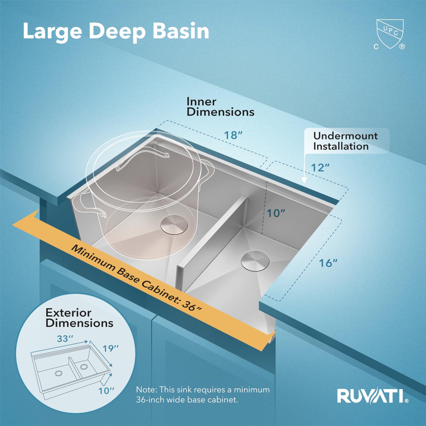 Ruvati 33-inch Workstation 60/40 Double Bowl Undermount 16 Gauge Stainless Steel Ledge Kitchen Sink - RVH8356
