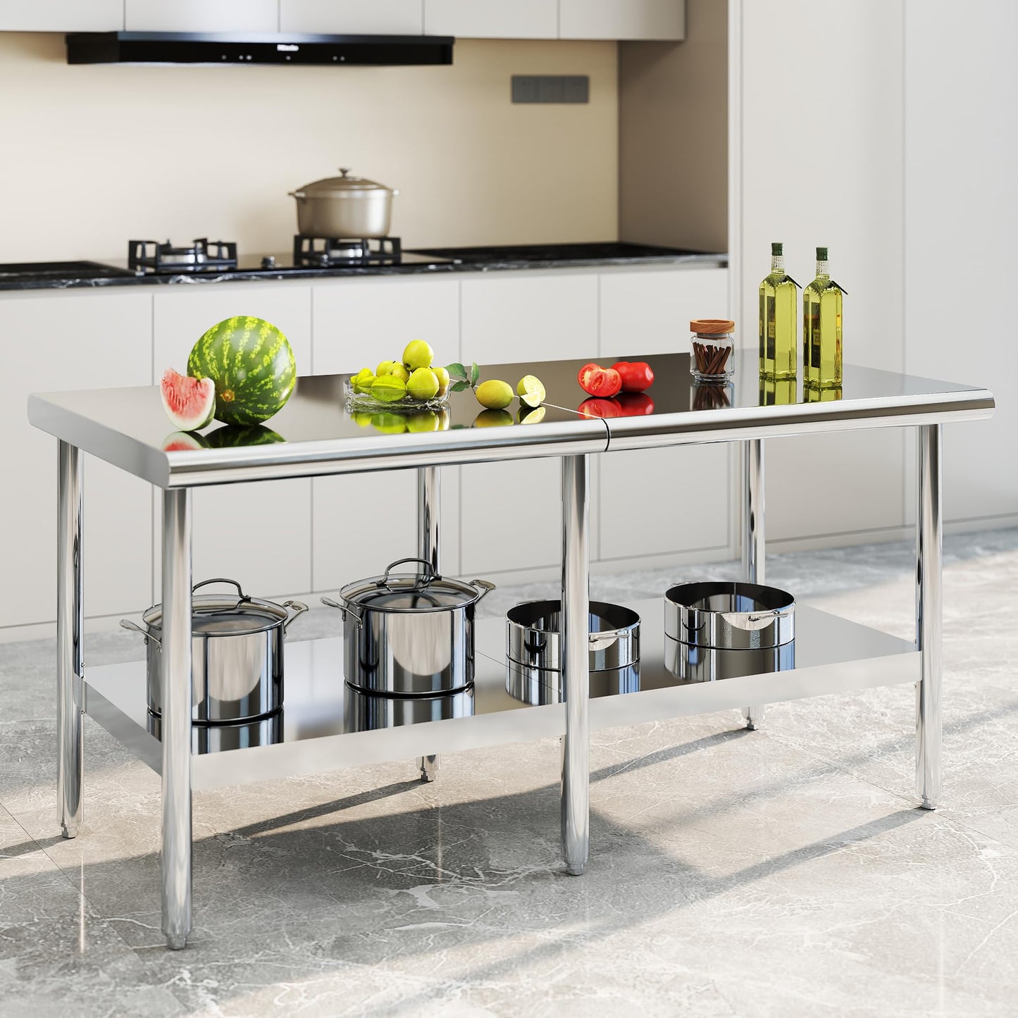 Albott 30x72 Inch Stainless Steel Work Table with Adjustable Undershelf, Heavy Duty Prep Table with Lower Shelf for Kitchen, Restaurant, Home and Commercial Use