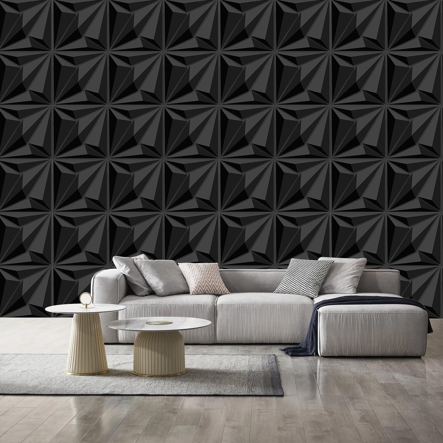 Decorative 3D Wall Panels, 33 Pack Textured PVC Tiles 12x12 Inch, Black - Covers 33 Sq Ft, Modern Wall Art for TV Wall & Game Room, Waterproof & Cuttable (Glue Required)