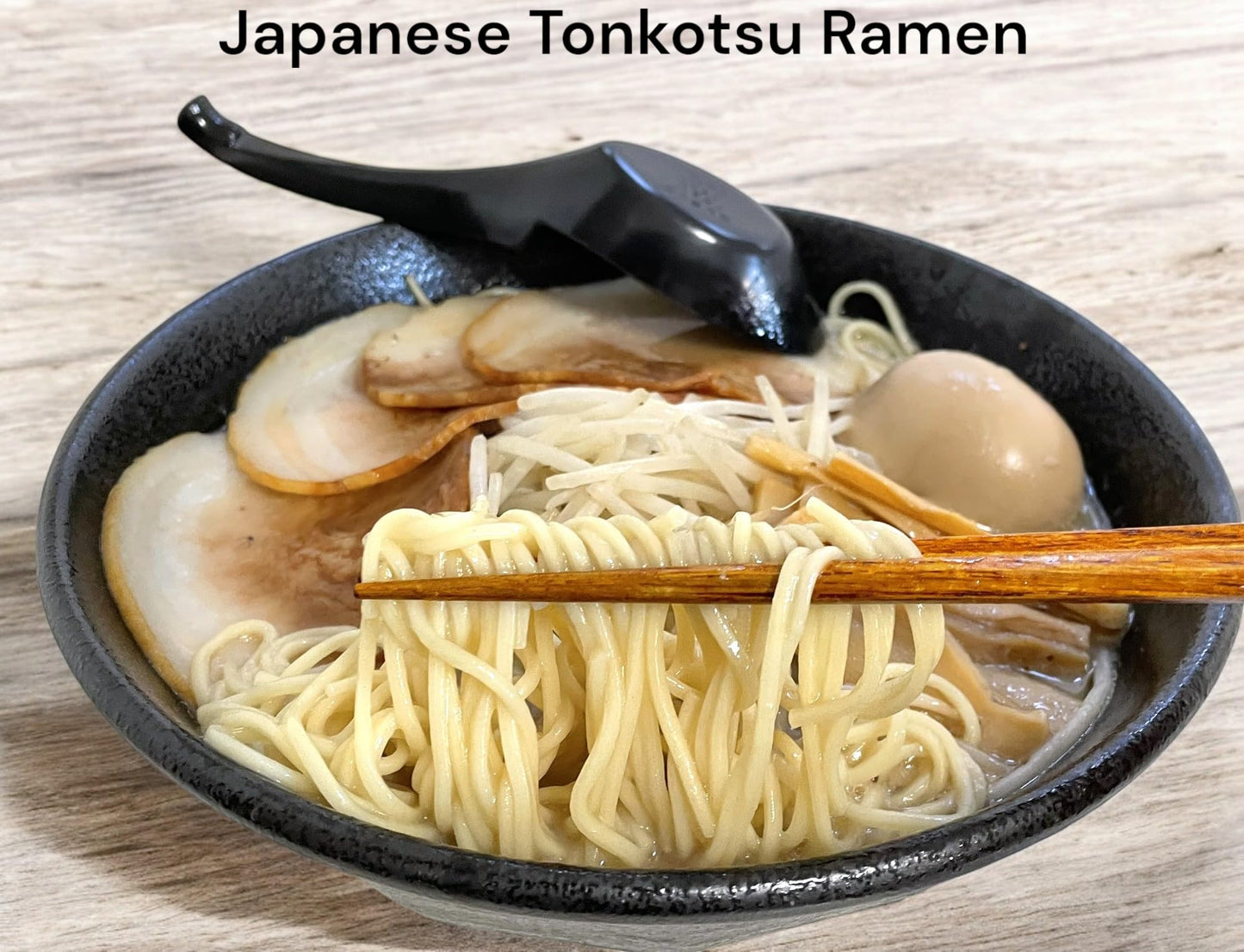 Japanese Luxury Ceramic Ramen Bowl Complete Set with Reusable Chopsticks, Rest and Renge Soup Spoon, All are Made in Japan, Set of 3, 40ounces (standard size) Dishwasher & Microwave Safe (Black 3 Set)