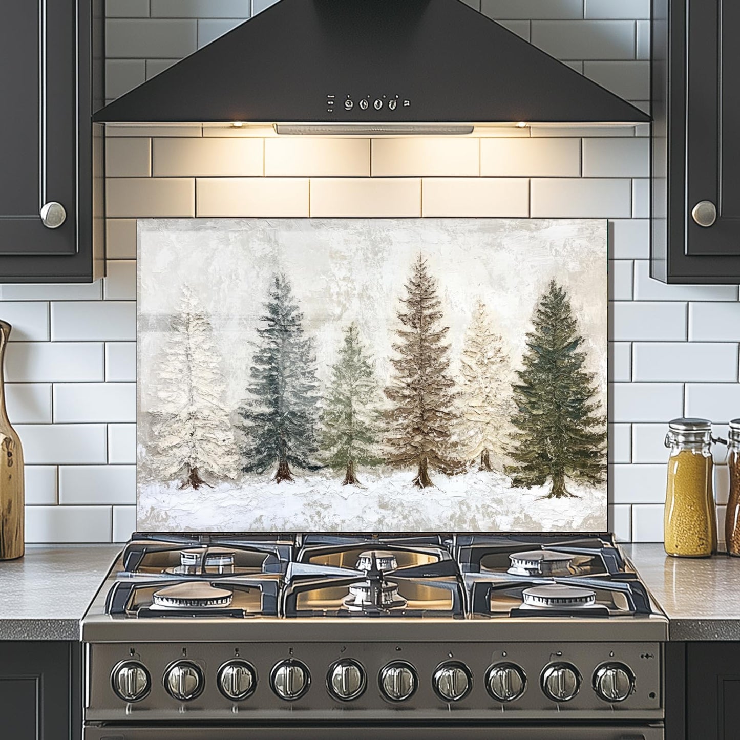Evgosm Tempered Glass Backsplash for Kitchen， Stove Splashback, Snow Scene Glass Backsplash, Easy to Install and Clean, Used for Kitchen Wall Protection and Decoration. (30x16'')