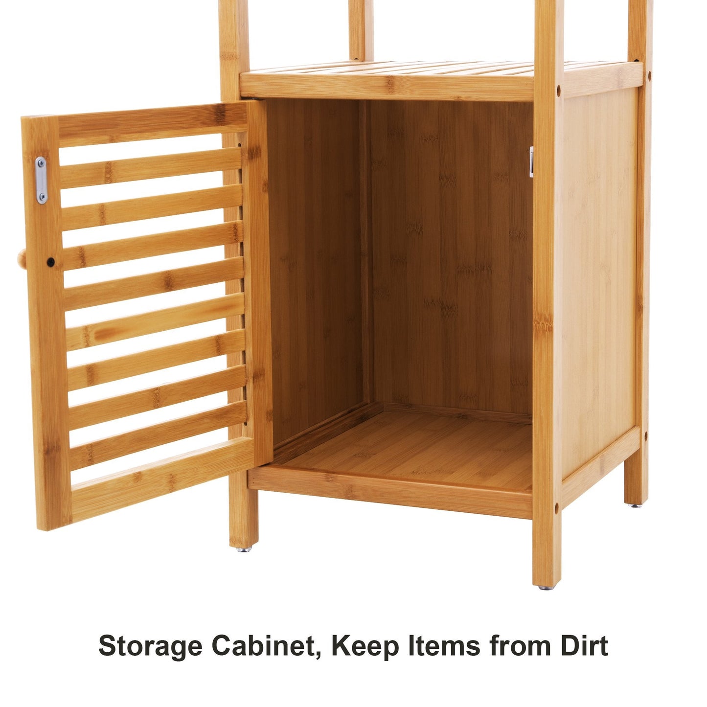 SONGMICS Bamboo Bathroom Storage Floor Cabinet, 4 Tiers Multifunctional Floor Shelving Unit, Free Standing Tower Corner Rack, Natural UBCB50Y