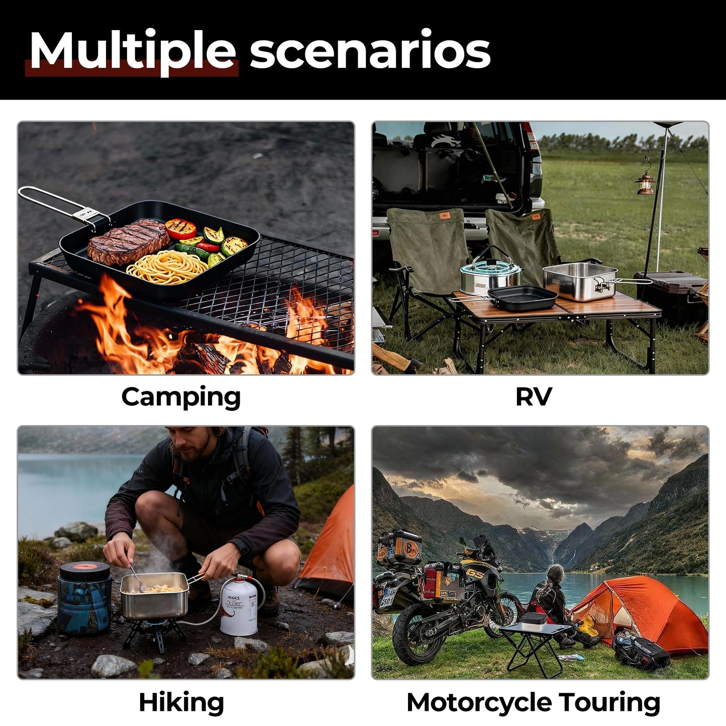 Alocs Camping Cookware Set, Stainless Steel Pot, 7-inch Non-Stick Pan, Portable Kettle, Outdoor Cooking System with Carry Bag for Kitchen, Picnic, Hiking, Backpacking,Fishing and Campfire