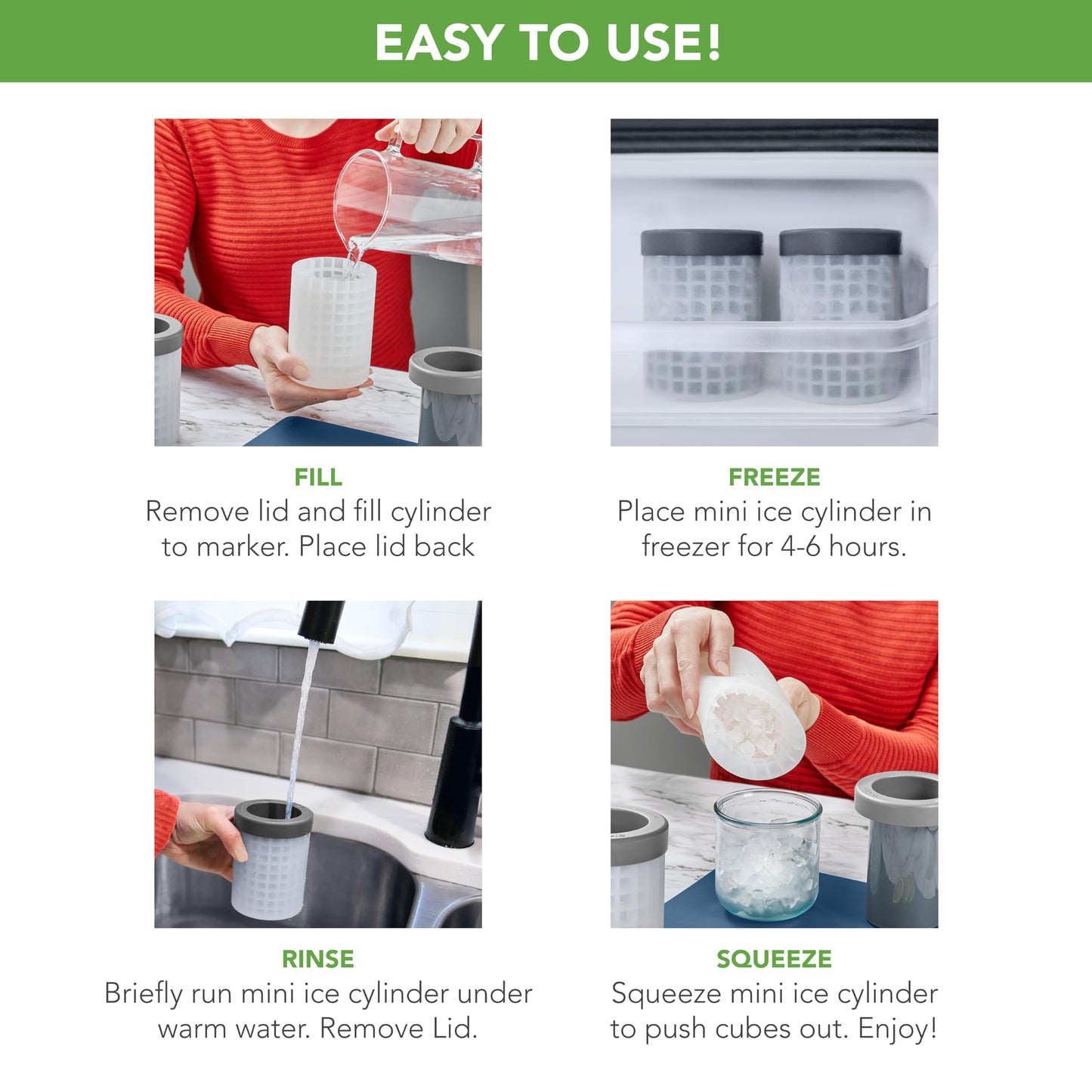 Tovolo Mini Ice Cylinder- Squeeze & Release- Set of 2, 1000422, Gray