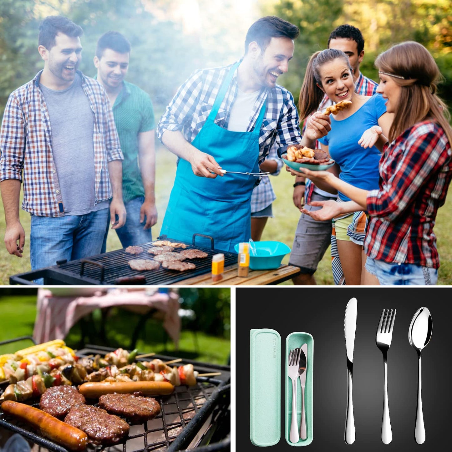 SAOSHYPEI Portable Utensils Set with Case, 4-Piece Stainless Steel Reusable Silverware Set, Travel Flatware Cutlery Set for Camping, Lunch Box, Office, Picnic, Dishwasher Safe