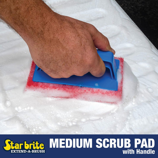 STAR BRITE Medium Red Scrub Pad with Interchangeable Handle - Versatile Cleaning for Most Tasks Including Aluminum Restoration, Teak & Fine Wood Cleaning (Red) Medium (040130)