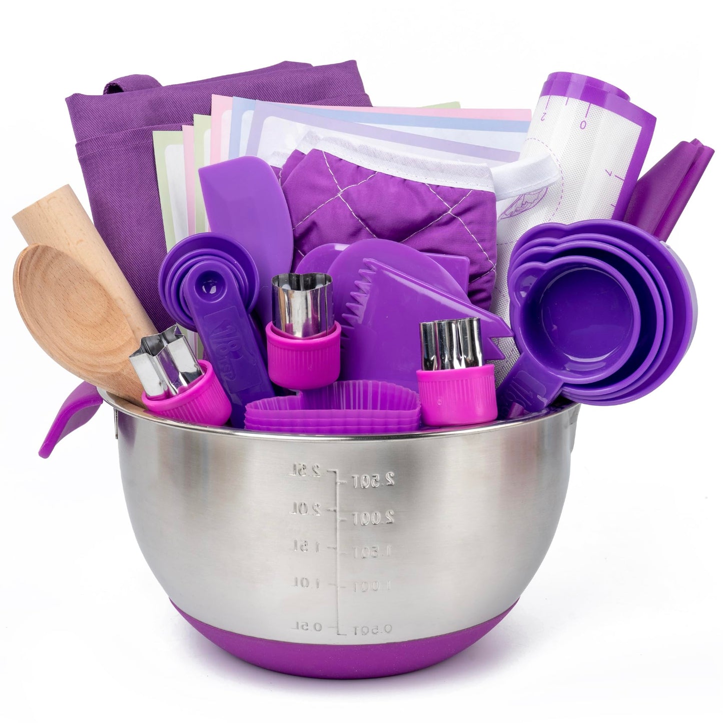 Kids Baking Set–Real Cooking Set for Kids with Kids Cooking Utensils & Kitchen Accessories, Measuring Tools & Baking Supplies,Great Gift for Pretend Play & Montessori Learning (Purple)