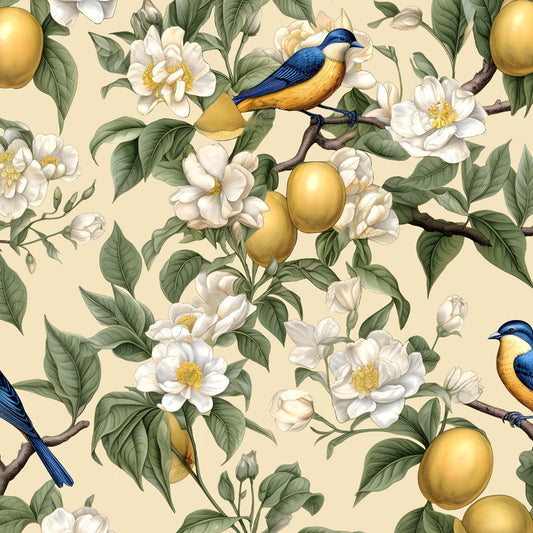 Fvlow Birds on Lemons Tree Wallpaper Vintage Yellow Floral Peel and Stick Kitchen Worktop Covering Self Adhesive Contact Paper for Cabinets Drawers Sticker 17.4" x 394"