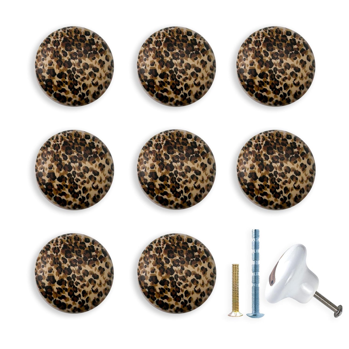 JamJam 8pack 1.5" Ceramic Vintage Unique Fun Animal Leopard Print Cabinet Door Furniture Dresser Dresser Drawer Knobs and Pulls
