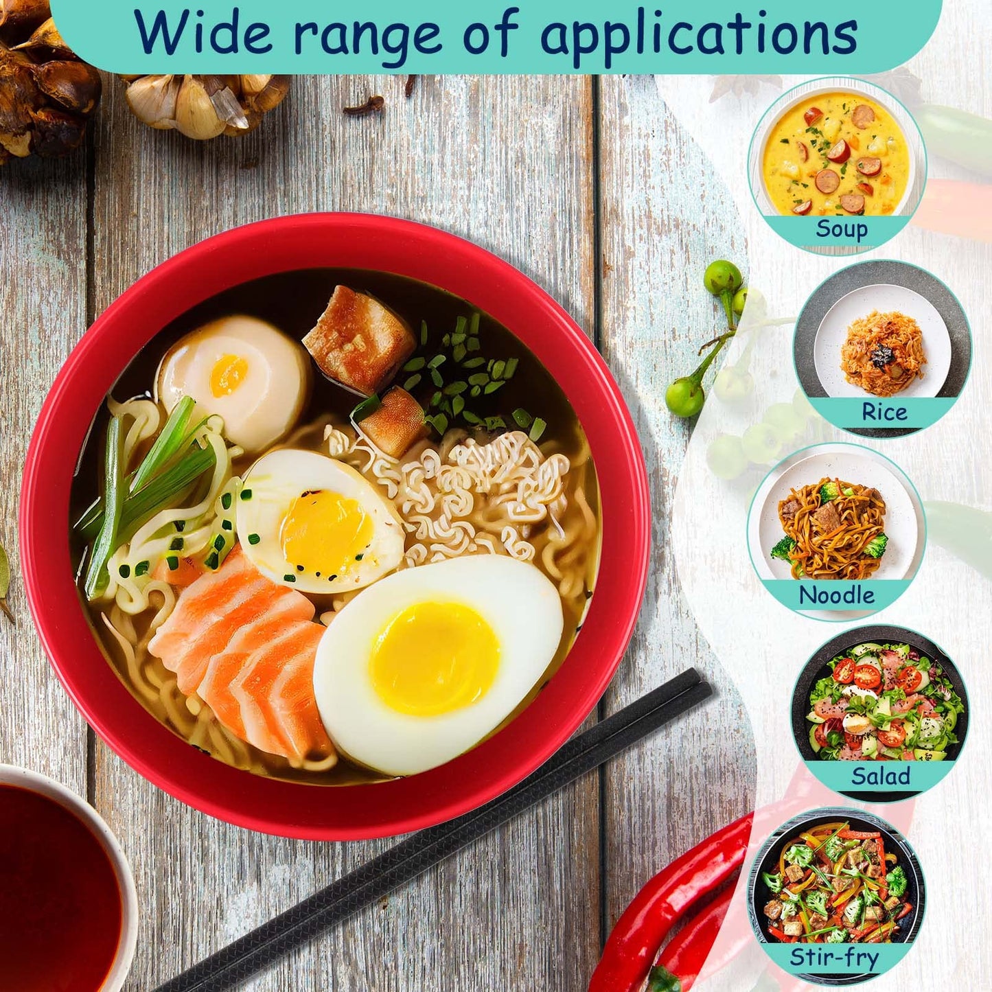 meekoo 6 Sets 41oz Ramen Bowl Bulk Asian Chinese Large Japanese Ramen Noodle Pho Bowl with Dipping Bowls Spoons Chopsticks and Chopsticks Stands for Udon Soba Asian Noodle