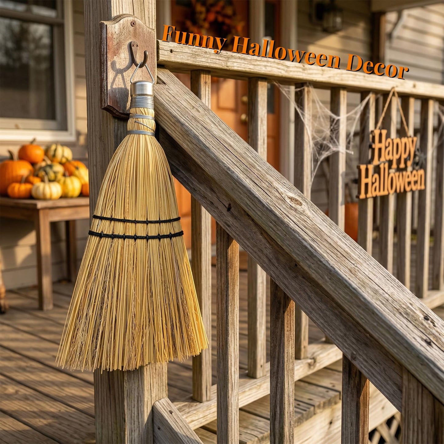SINZHU Hand Held Whisk Broom 2 Pack, 12" Natural Handmade Corn Mini Broom with Stiff Bristles, Small Straw Sweeping Brush for Fireplace, Car Detailing, Workbench & Farmhouse Decor