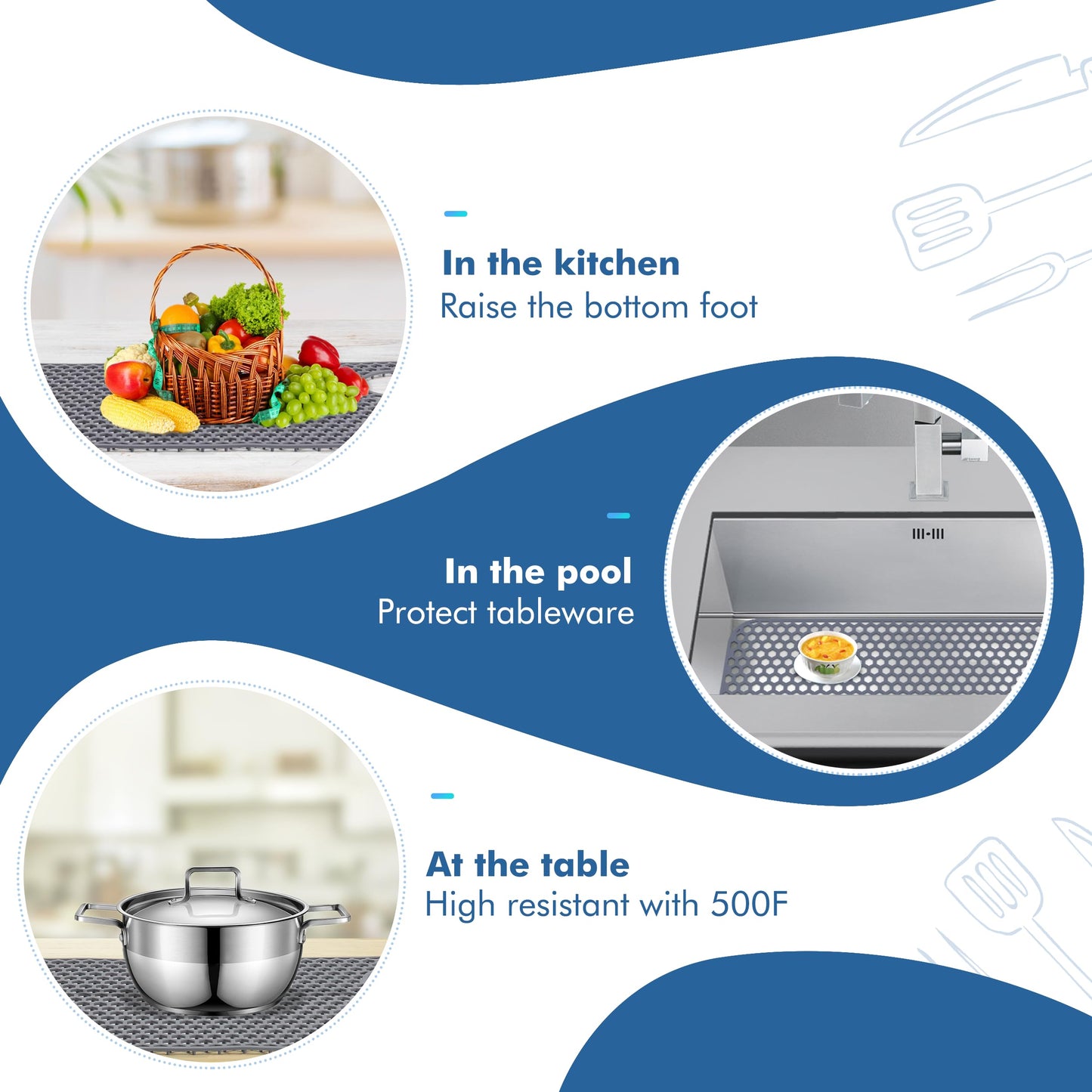 Bestjing Silicone Sink Protectors for Kitchen Sink - 28.4"x 14.3" Kitchen Protector Accessory, Non-Slip Heat Resistant Mat for Bottom of Farmhouse Porcelain Stainless Steel (Top Right Drain Hole,Gray)