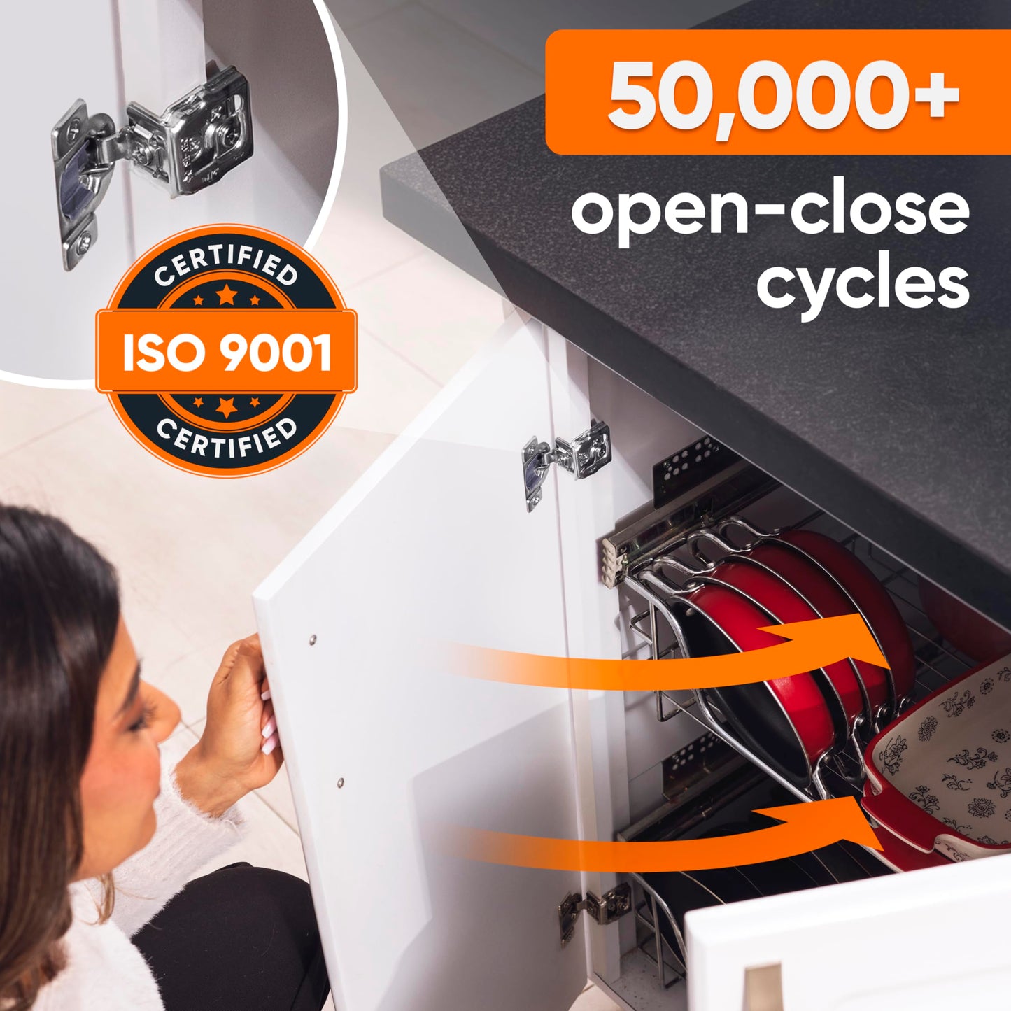 Decobasics 50 Pack Soft Close Cabinet Hinges 1-1/4" Overlay for Kitchen Cabinet Doors, Slow Self-Closing Concealed Hidden Hinges for Face Frame –Stainless Steel, 3-Way Adjustable & Quiet Close Damper