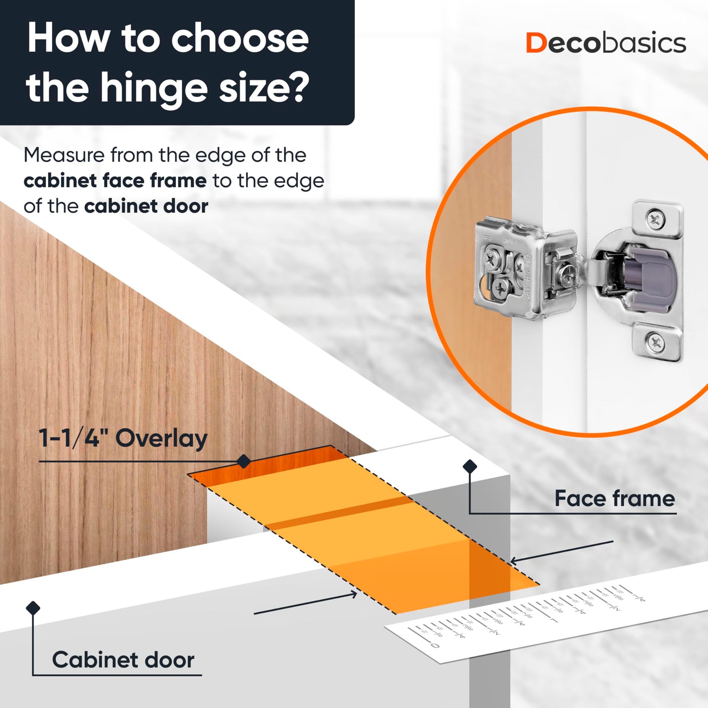 Decobasics 50 Pack Soft Close Cabinet Hinges 1-1/4" Overlay for Kitchen Cabinet Doors, Slow Self-Closing Concealed Hidden Hinges for Face Frame –Stainless Steel, 3-Way Adjustable & Quiet Close Damper