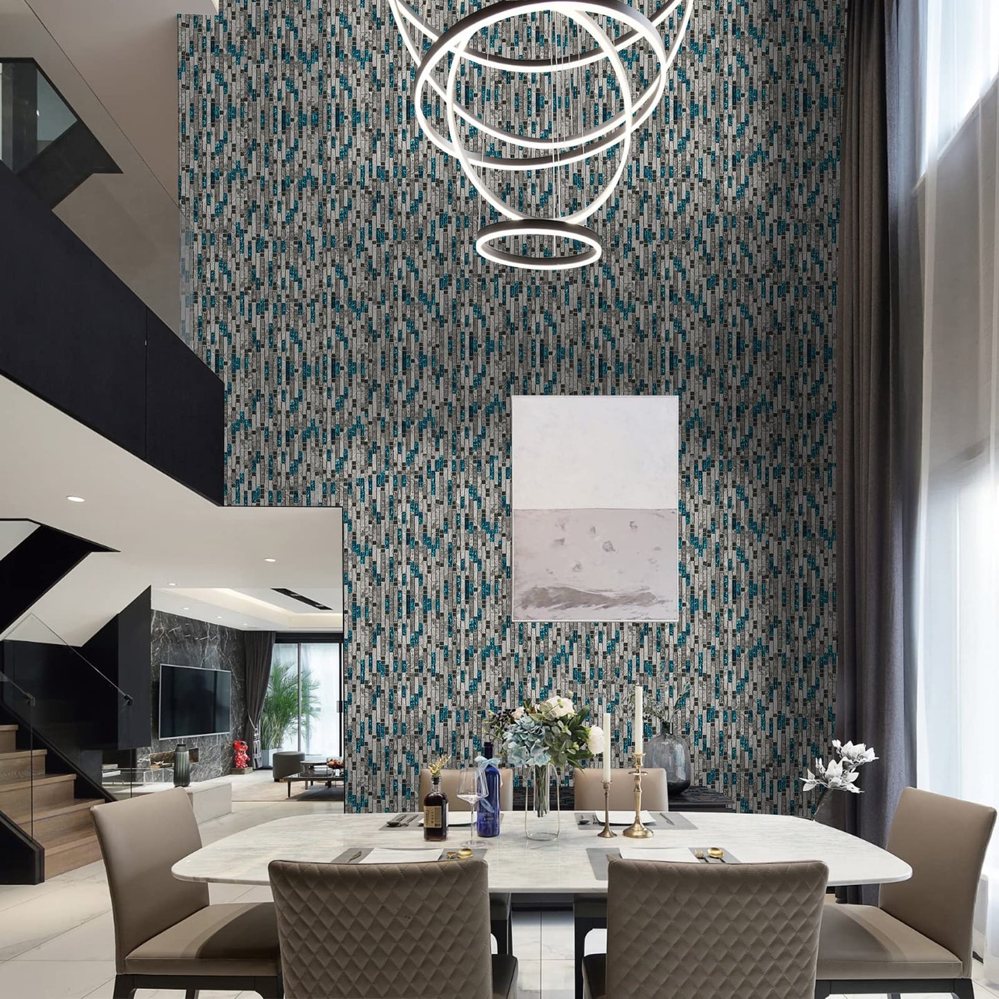 The Newly Upgraded 2026; a Four-piece Set Suitable for Kitchen backsplashes, Featuring Noble Natural Marble paired with Blue Glass Mosaic Tiles, Suitable for bathrooms, Kitchens, bedrooms, and More.