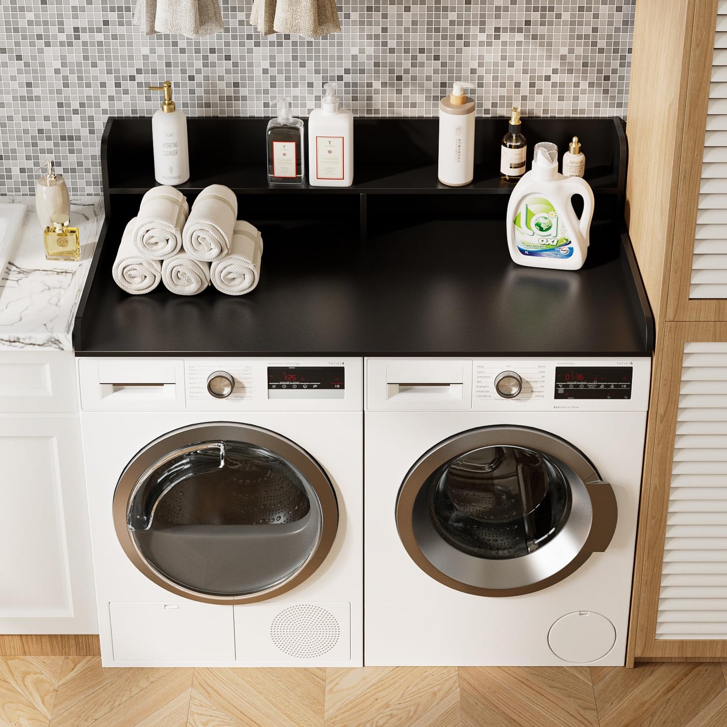Apetaccat 2-Tier Washer Dryer Countertop, 27.6" x 54" Laundry Countertop for Washer and Dryer, Laundry Room Organization and Storage, Black