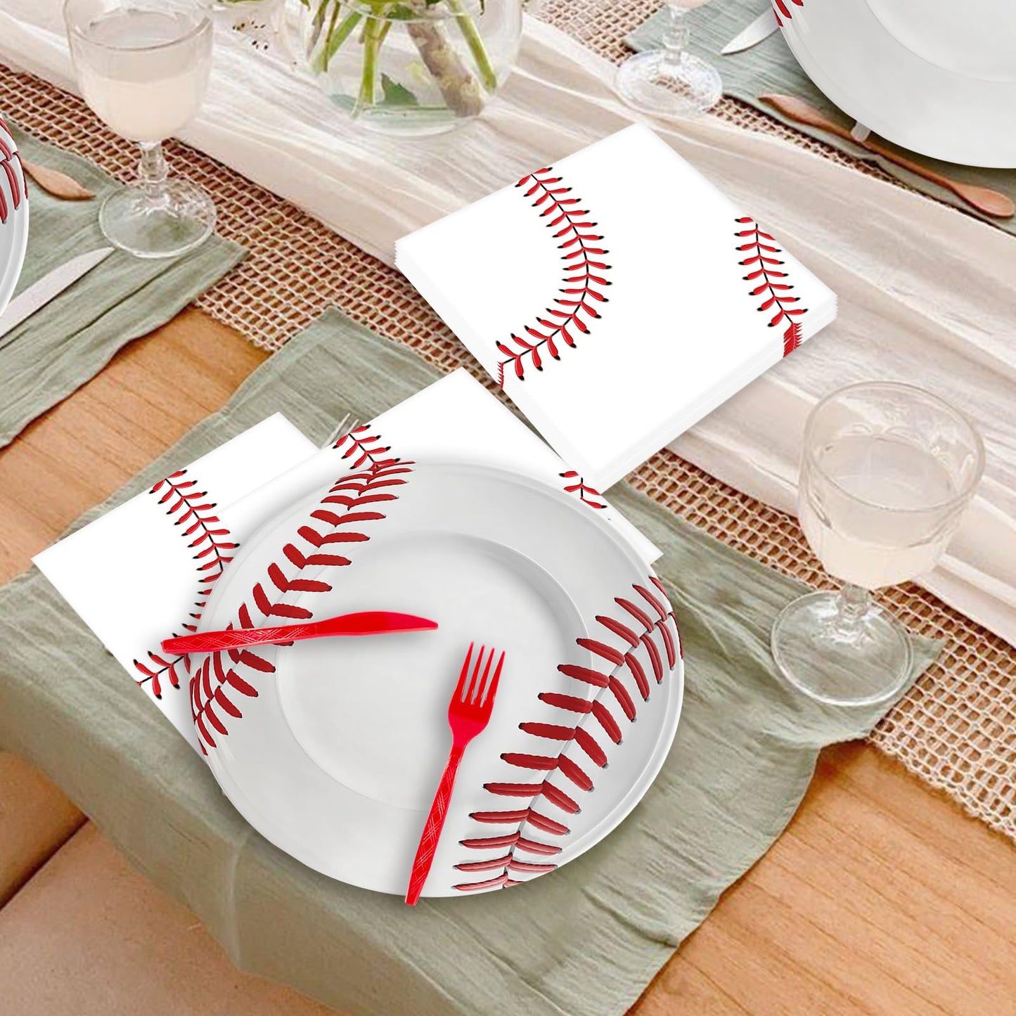 170pcs Baseball Themed Birthday Party Supplies Including Banner,Dinner Plates,Napkins,Forks Disposable Paper Tableware Set Baseball Party Decorations for Kids Serve 24 Guests