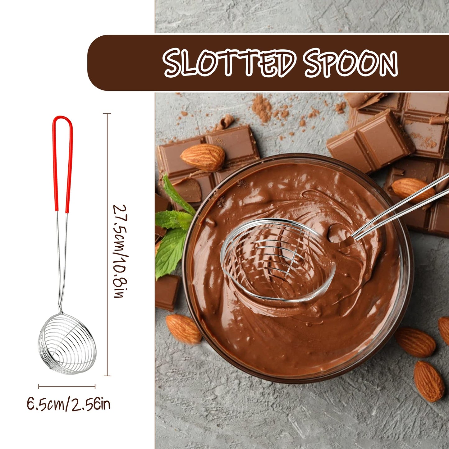 Elesunory 7 Pieces Candy Dipping Tools Chocolate Dipping Fork Spoons Set, Stainless Steel Candy Making Supplies for Decorative Plates, Including 1 pcs Slotted Spoon and 6 pcs Fondue Forks