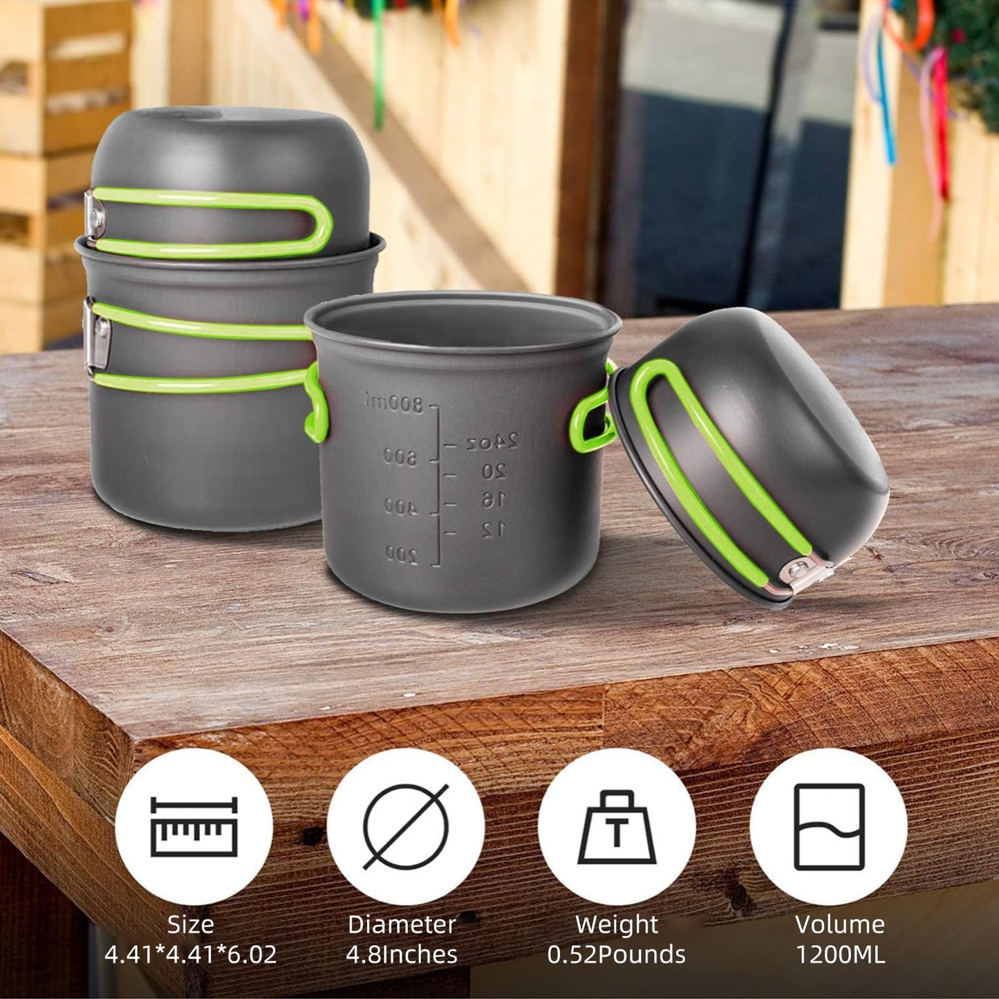 9pcs Camping Cookware Kit, Portable Camping with Non-Stick Pots, Pans Set and Folding Fork, Lightweight Backpacking cookware Cooking Set for Backpacking, Outdoor Camping